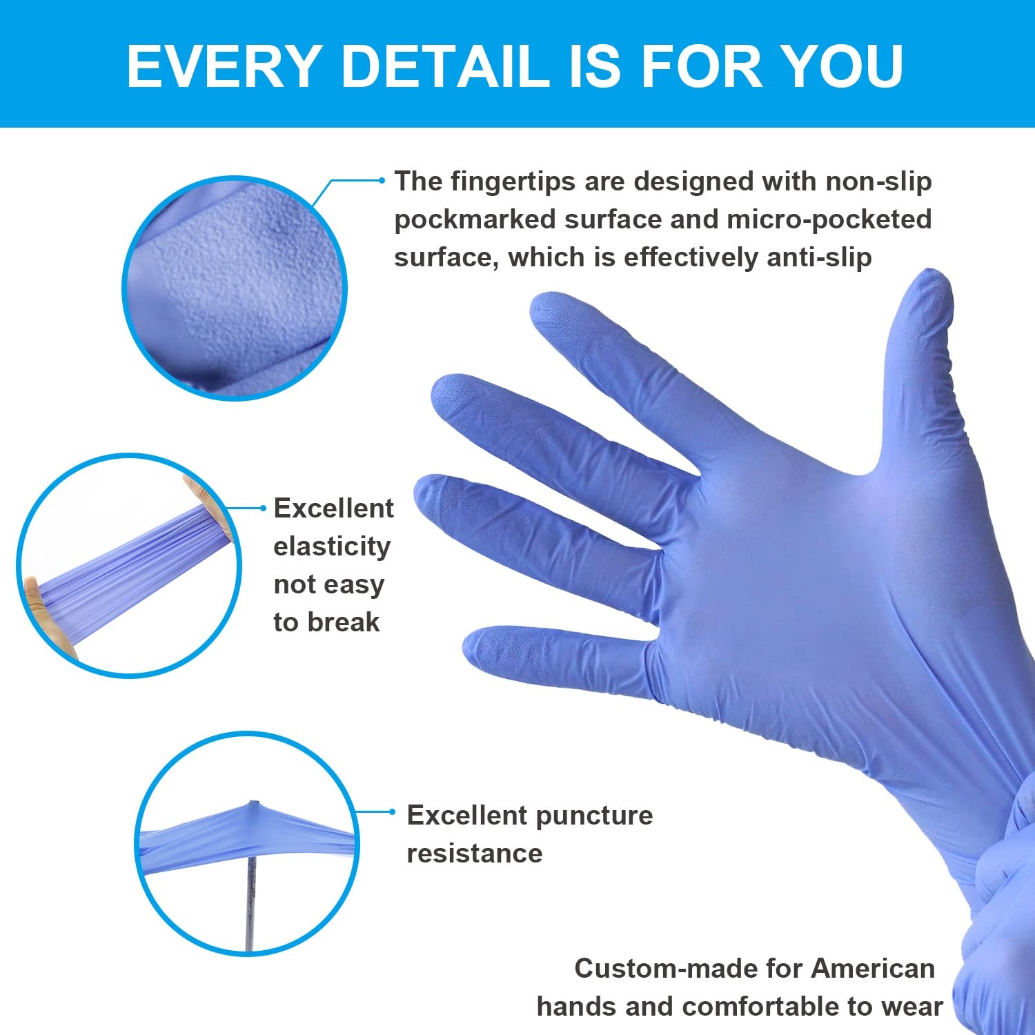 FINITEX Disposable Nitrile Exam Gloves 1000 PCS – 3.2mil Ice Blue Powder-free