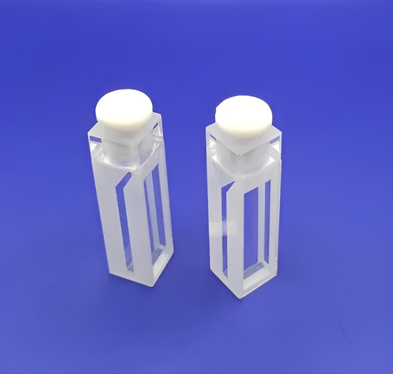 2pcs Micro Fluorescence Quartz Cell Cuvette 10mm Path 0.7mL 2mm PTFE Stopper
