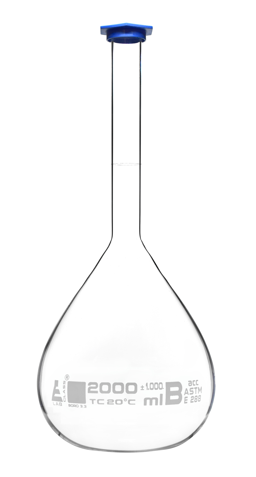 Volumetric Flask, 2000ml – ASTM, Class B – Borosilicate 3.3 Glass – Eisco Labs