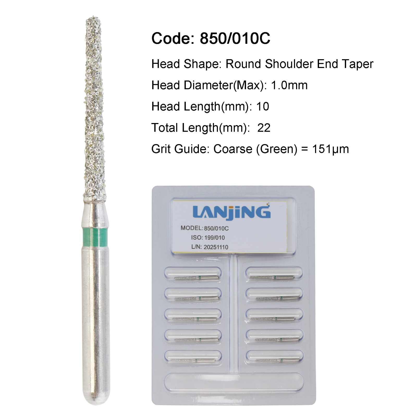 Dental Diamond Burs FG Round End Taper Cylinder High Speed 850 856 Friction Grip
