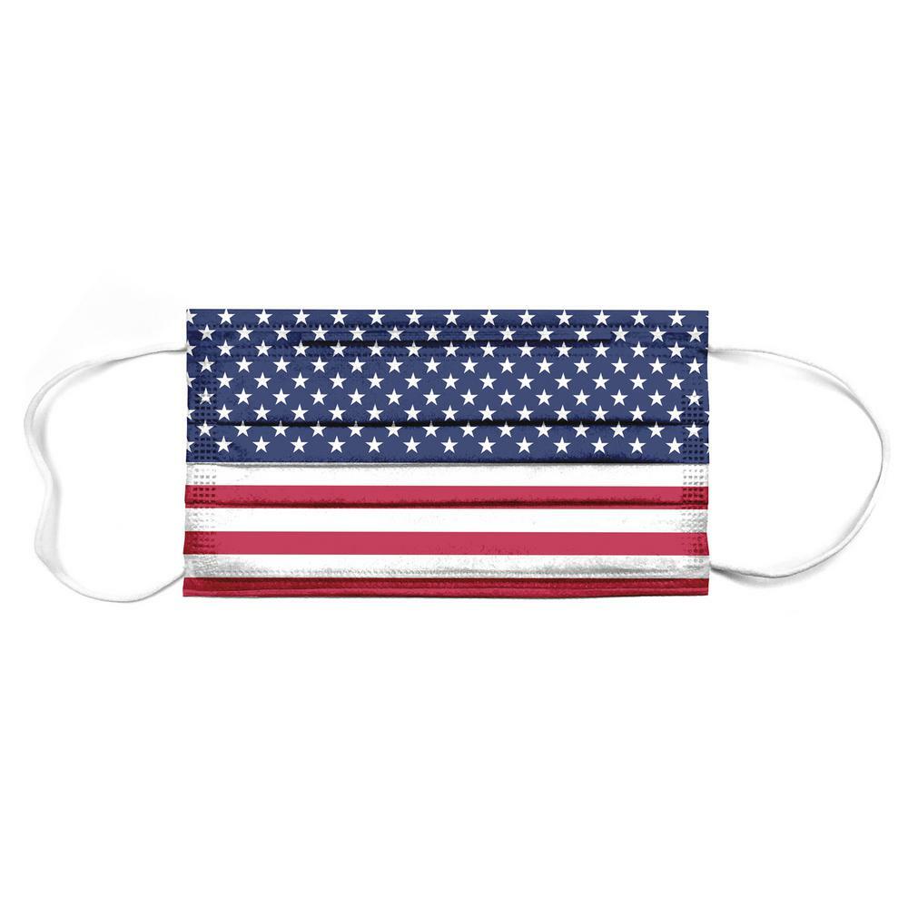 50pcs 3Ply American Flag USA Face Mask Individually Wrapped 4th of July Patriot