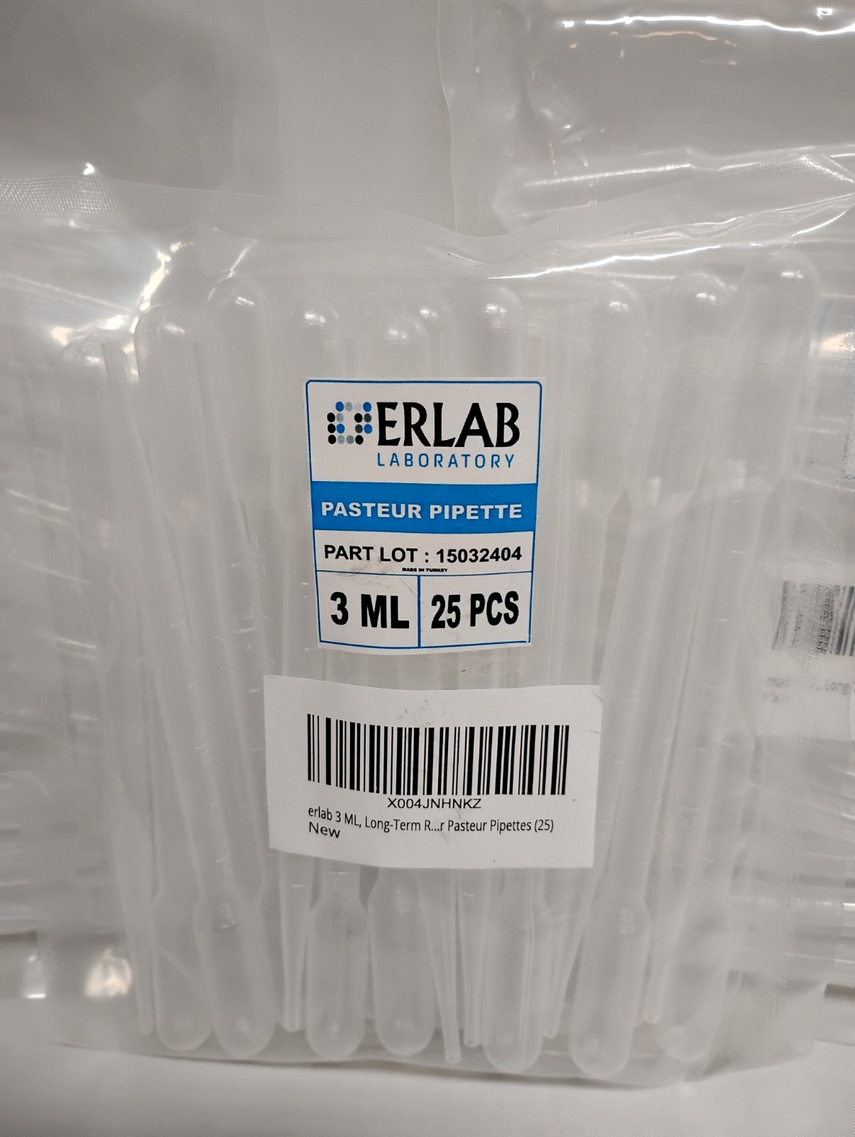 125ct Erlab Laboratory Pasteur Pipette 3ml Part# 15032404 Disposable Plastic
