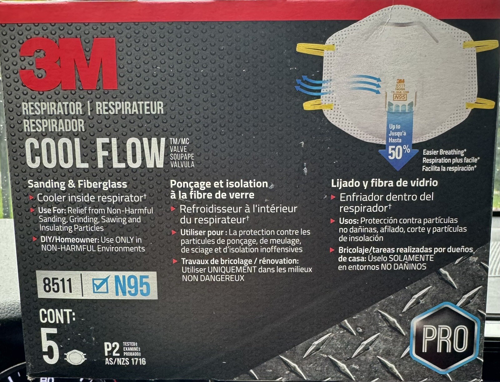 5 Pack 3M 8511 N95 Pro Series Disposable Respirator W Cool Flow Valve Use 03/26
