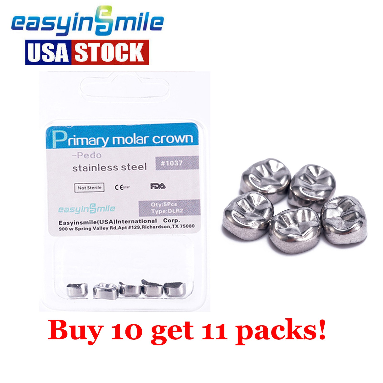 5pcs/pack Dental Kids Crown Stainless Steel Temporary Molar Crown UL-UR-LL-LR