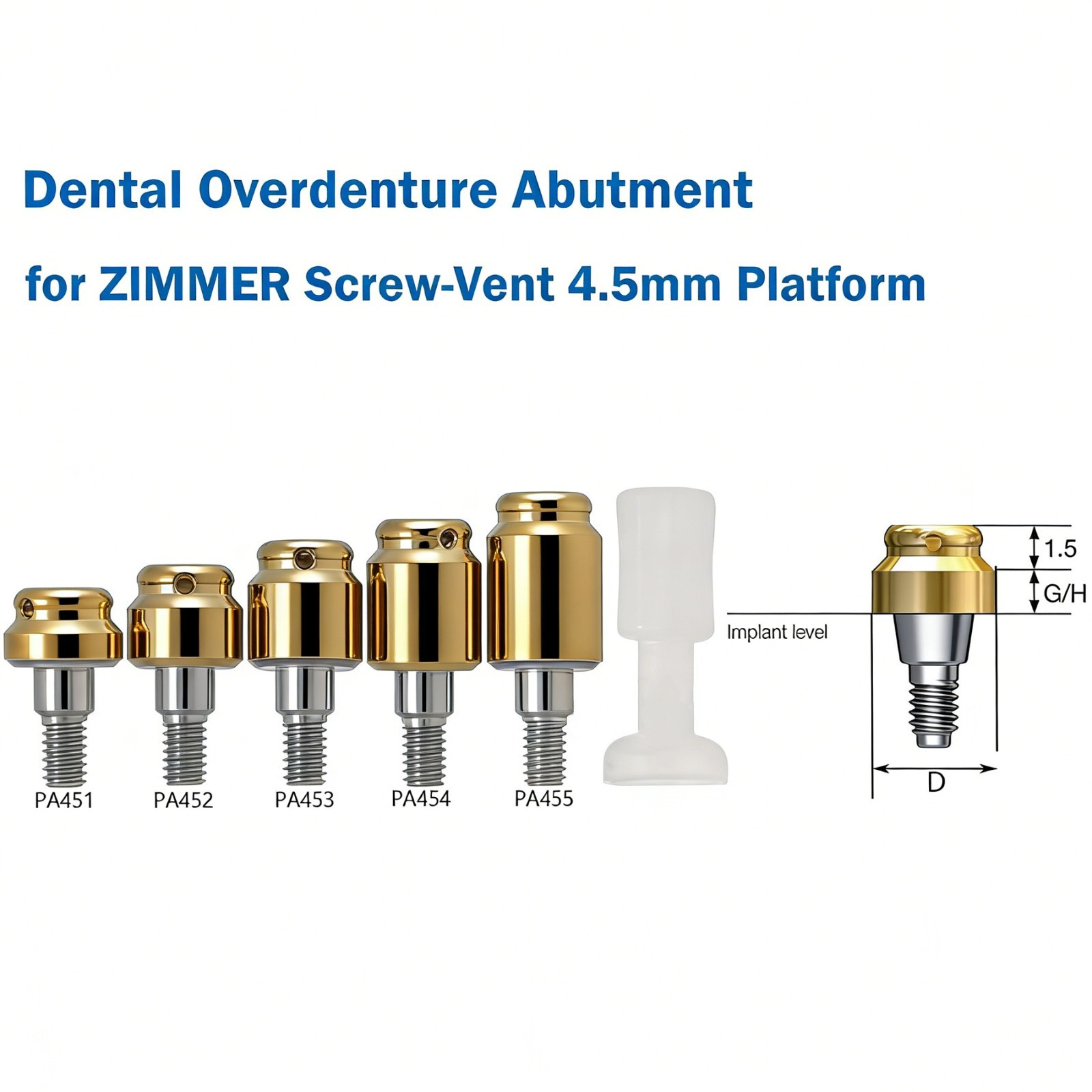 Dental Attachment Locator Abutment for Zimmer Screw-Vent 4.5 Platform 1-5.0mm H
