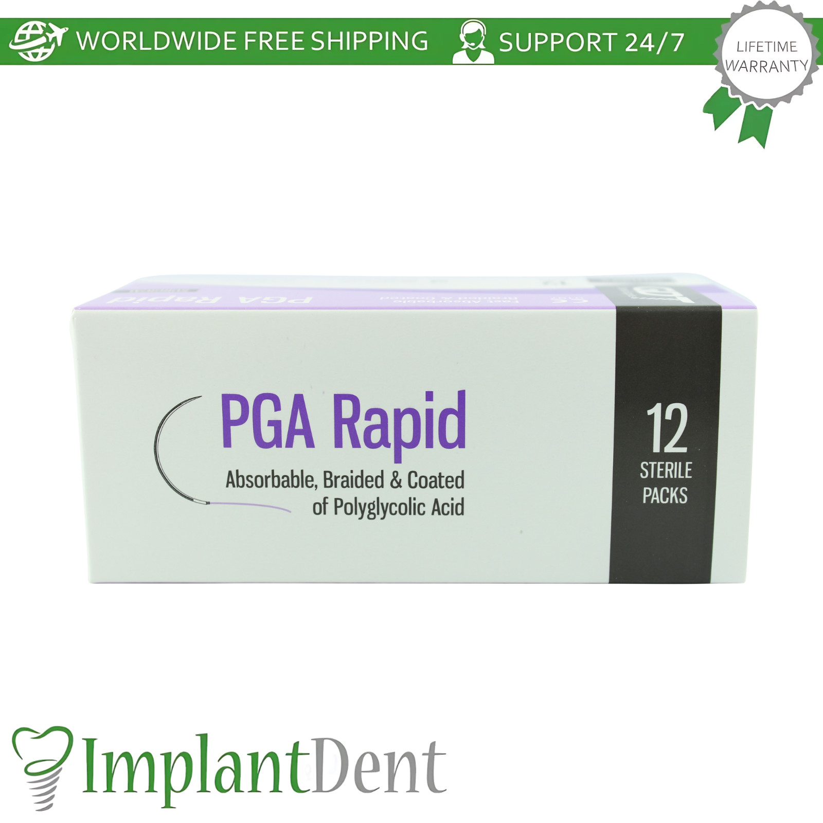 Rapid Dental Thread Braided Coated SteriIe Individual Packs 12pcs 75cm Violet