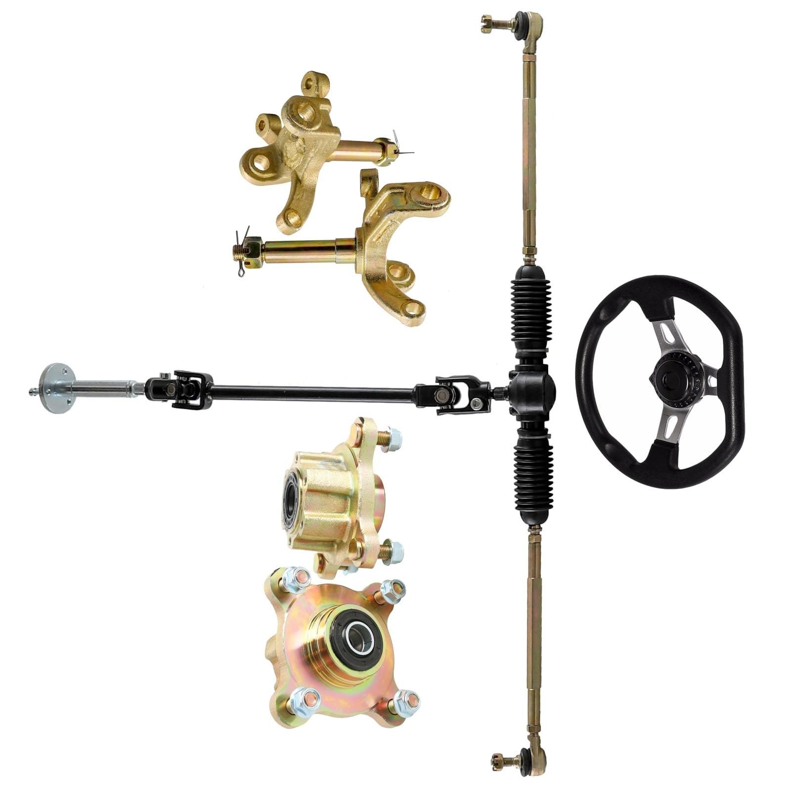 Steering Wheel Rack Pinion Hubs Knuckles 4 Lug Go Kart Drift Trike ATV Buggy
