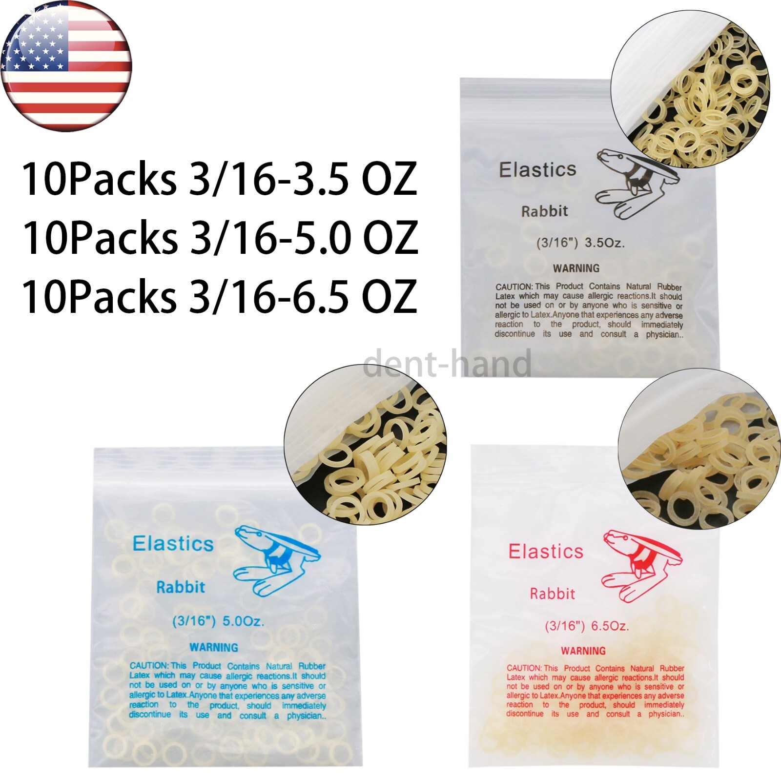 Dental Orthodontic Elastics Rubber Bands Ortho Latex Braces 3/16 3.5 5.0 6.5 OZ