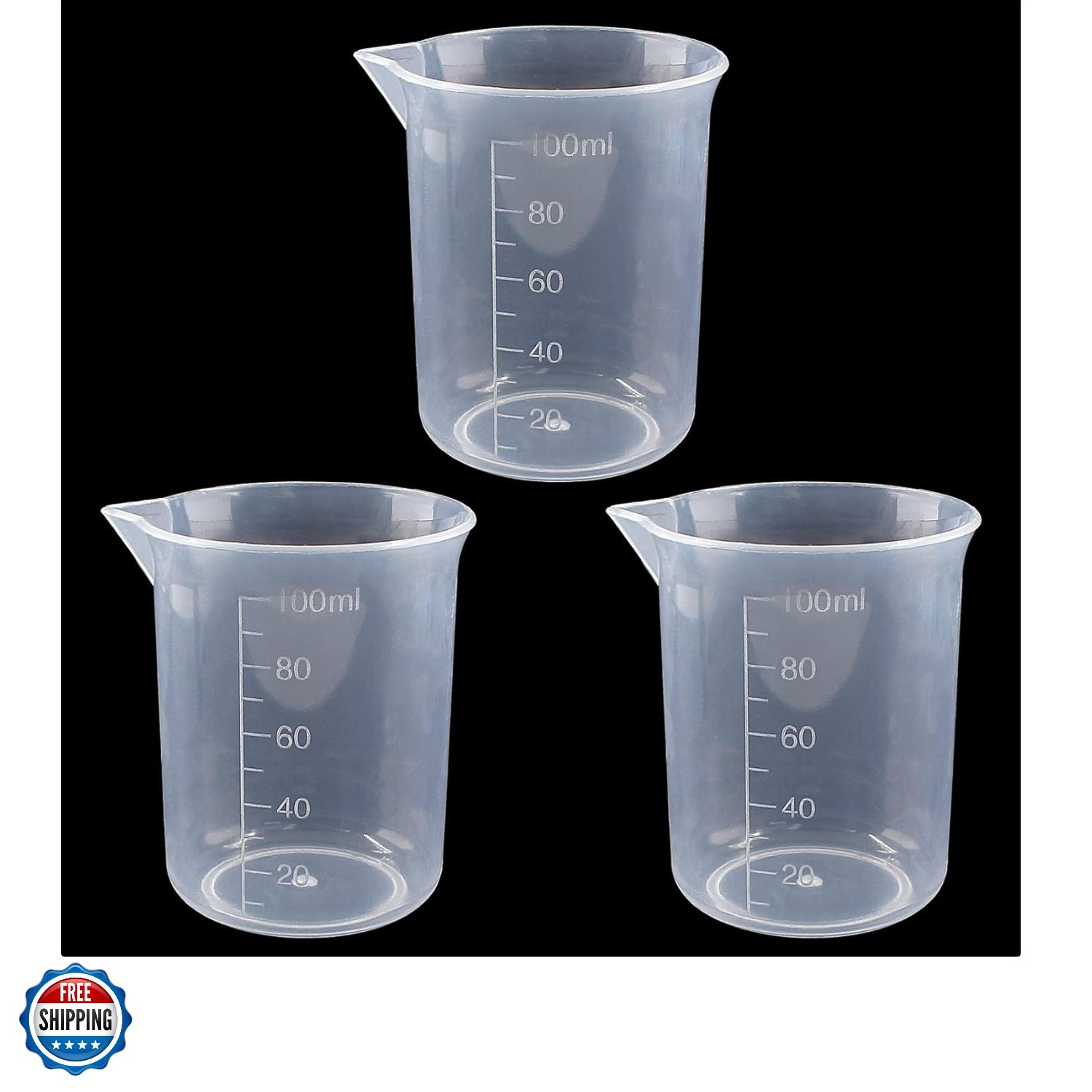 100ml/3.4oz Plastic Graduated Beaker 3 Pack, Transparent PP Measuring Cup Mix…