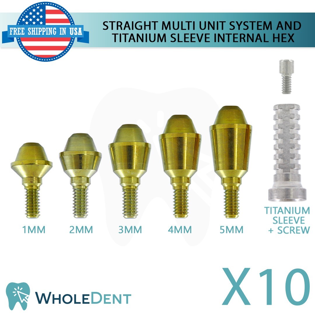 10x Straight Abutment Multi Unit 1.6mm System Titanium Sleeve Set Dental Int Hex