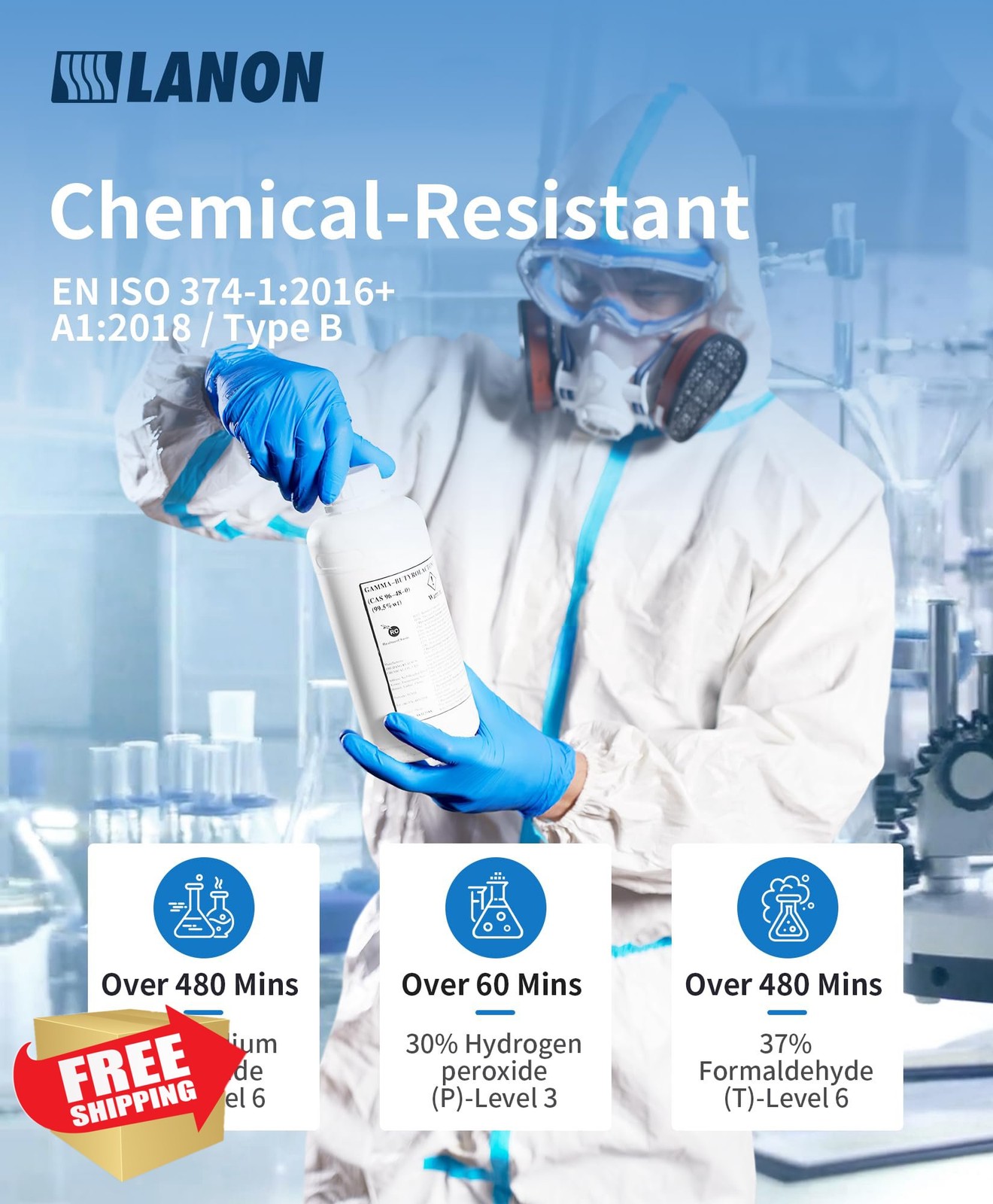 LANON Blue Nitrile Gloves Large 100 Pack