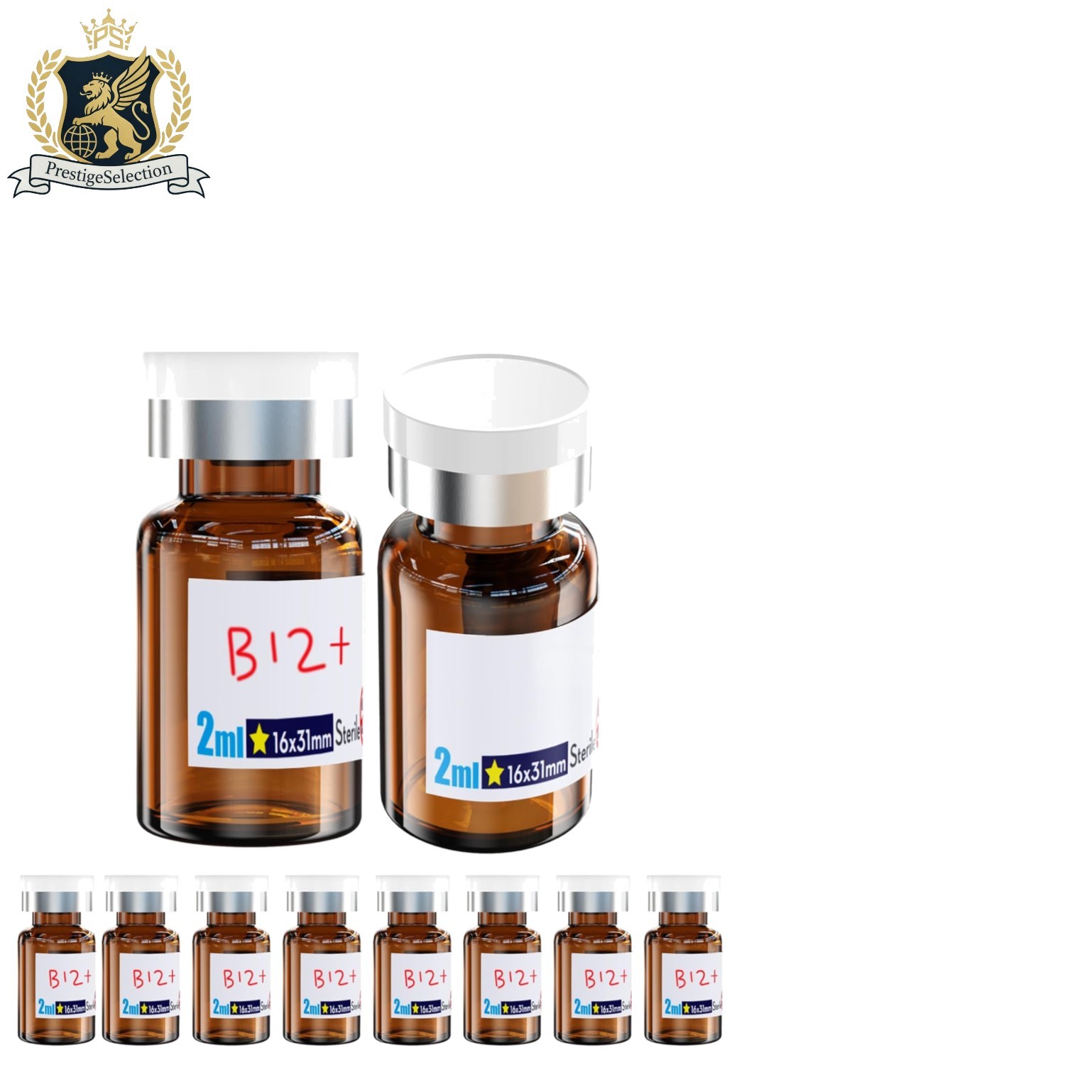 Ks-Tek 10-Pack Sterile Amber Glass Vials with Self-Healing Injection Port, 2ml