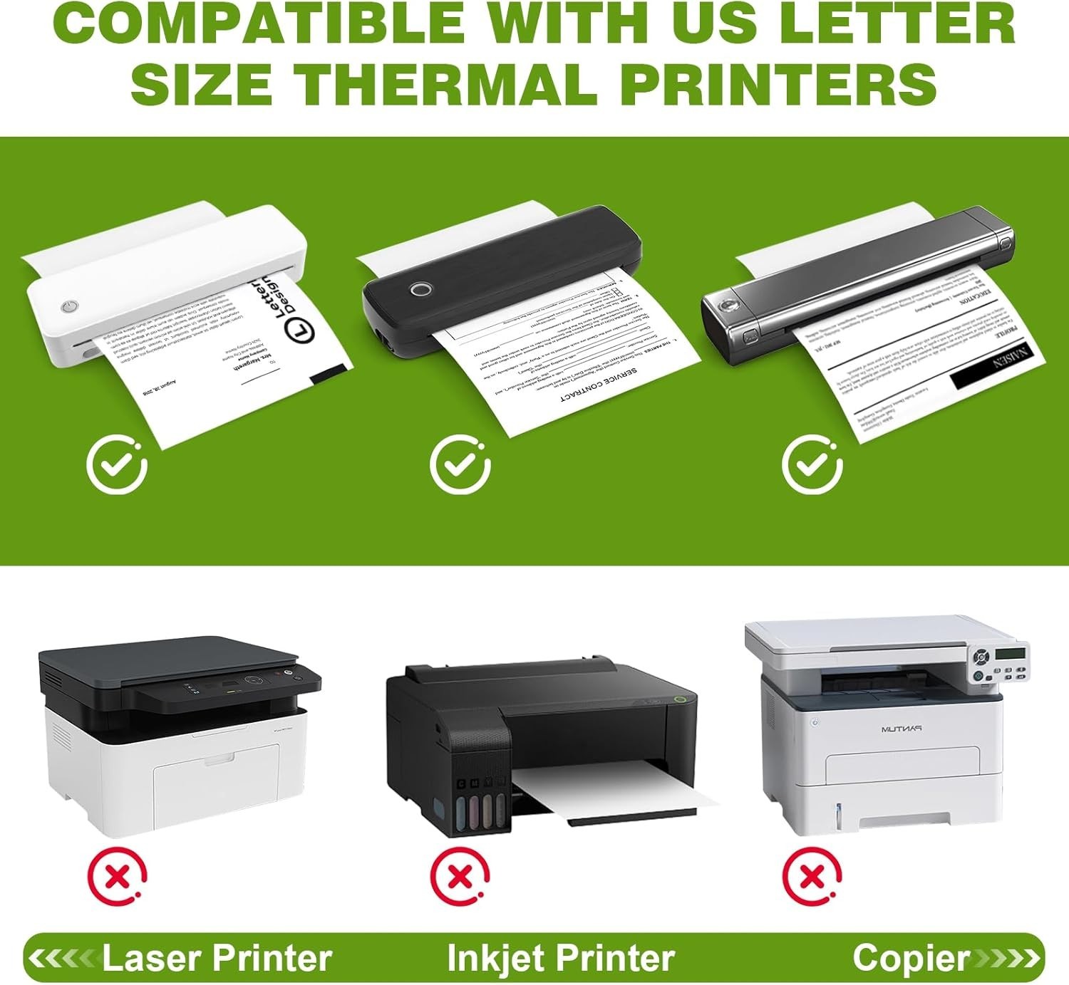 Papel Termico de Impresora Carta 8.5×11 Sin BPA Paquete de 300 Hojas Portatiles