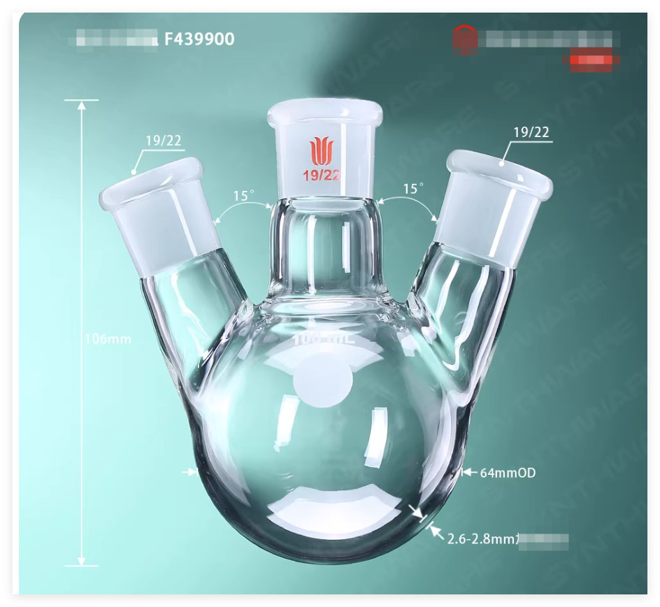 Synthware 3 WAY NECK-FLASK round flask 100ml main joint side 14/20 19/22 24/40