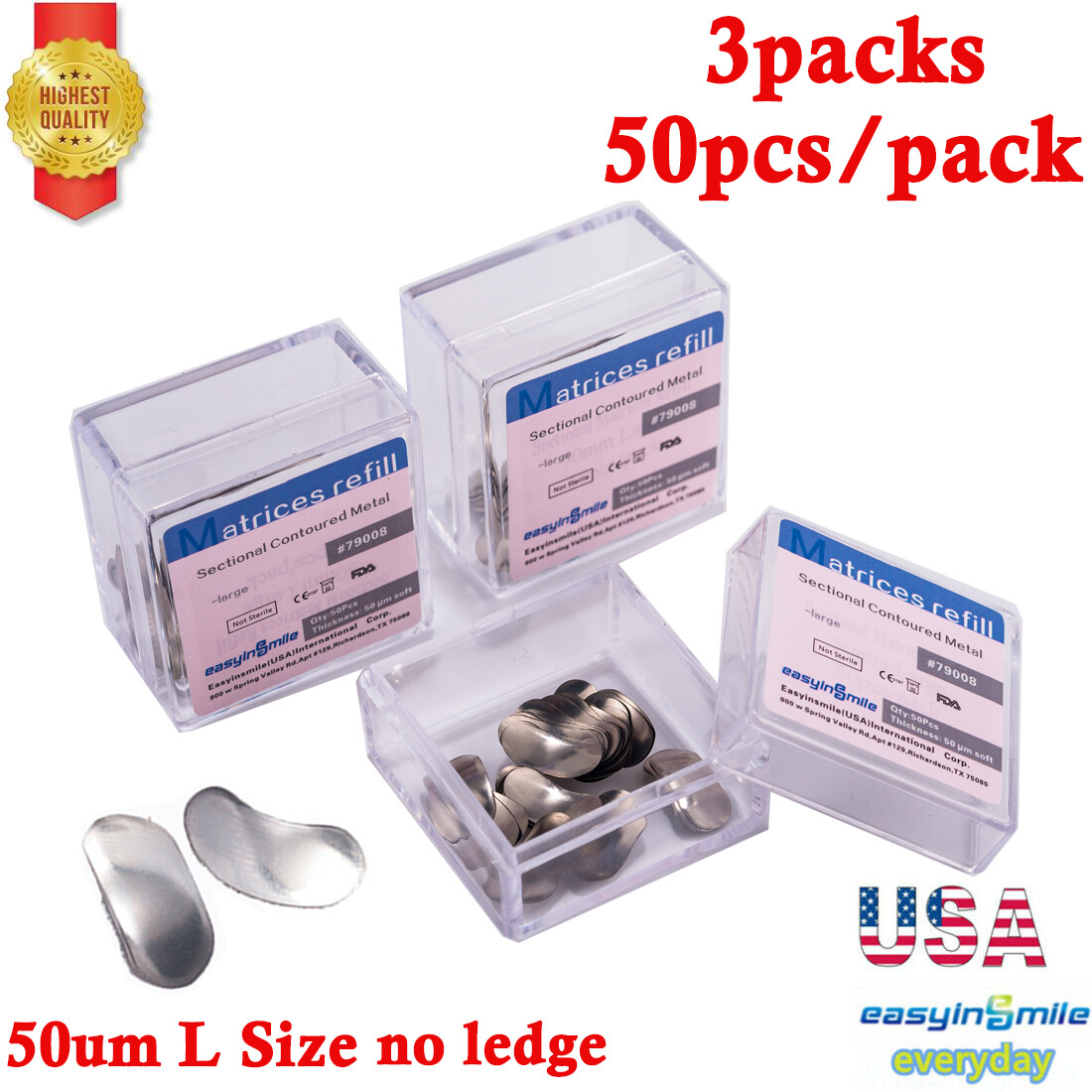 3Pk Dental Metal Sectional Contoured Large Refill 50μm Matrices Soft Matrix Band