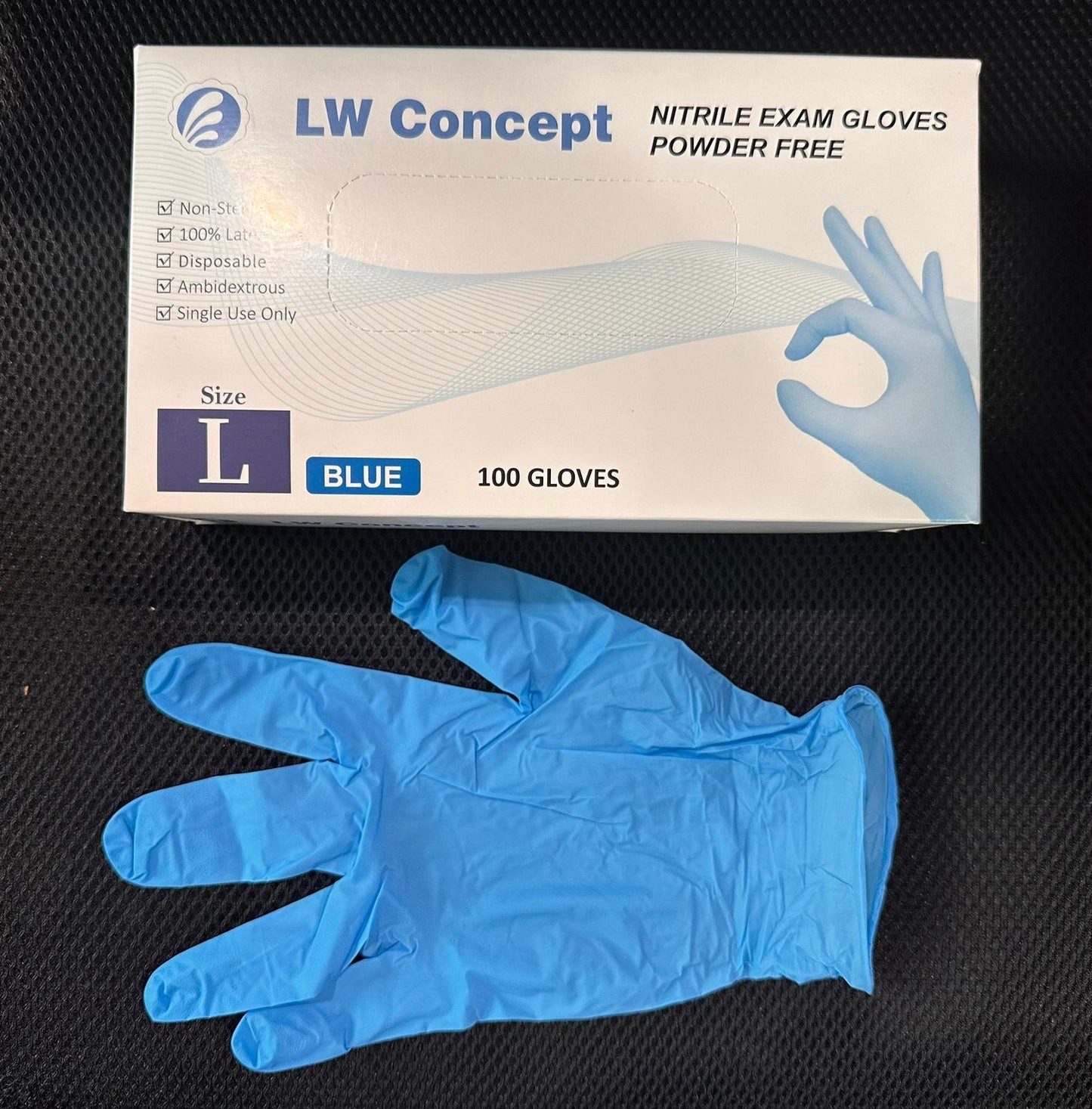 LW Concept Blue Nitrile Exam Gloves Powder Free XL Blue 10 Box Case