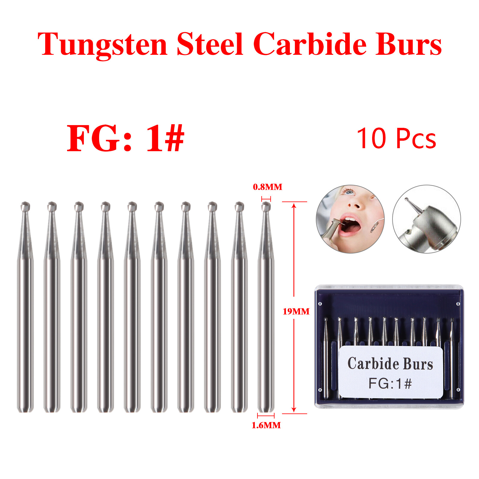 10-100pcs Dental Tungsten Carbide FG Burs Round Bur For High Speed Handpiece