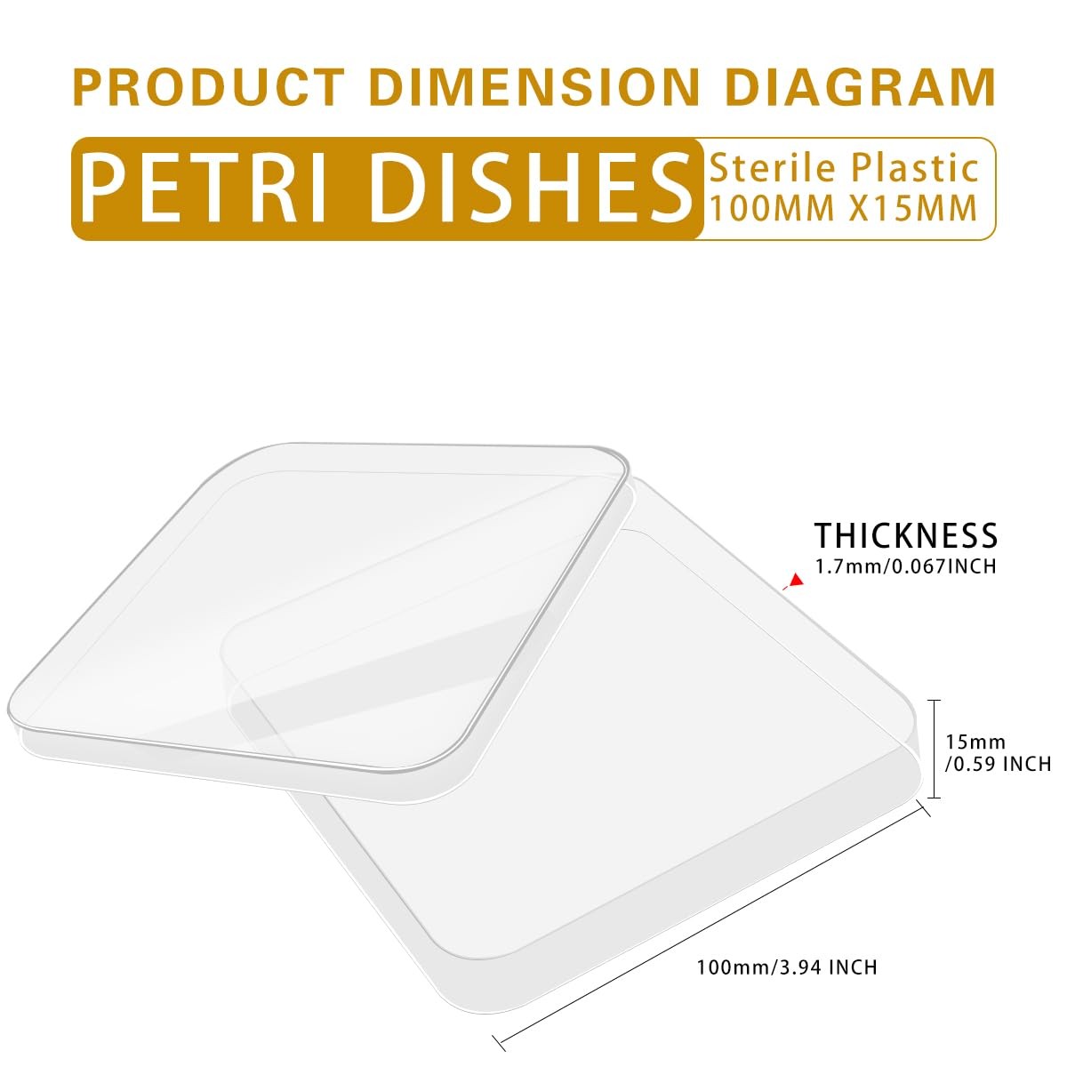 BIPEE 10 Pack Sterile Thick Plastic Petri Dishes with Lid，10cm x 10cm Square…