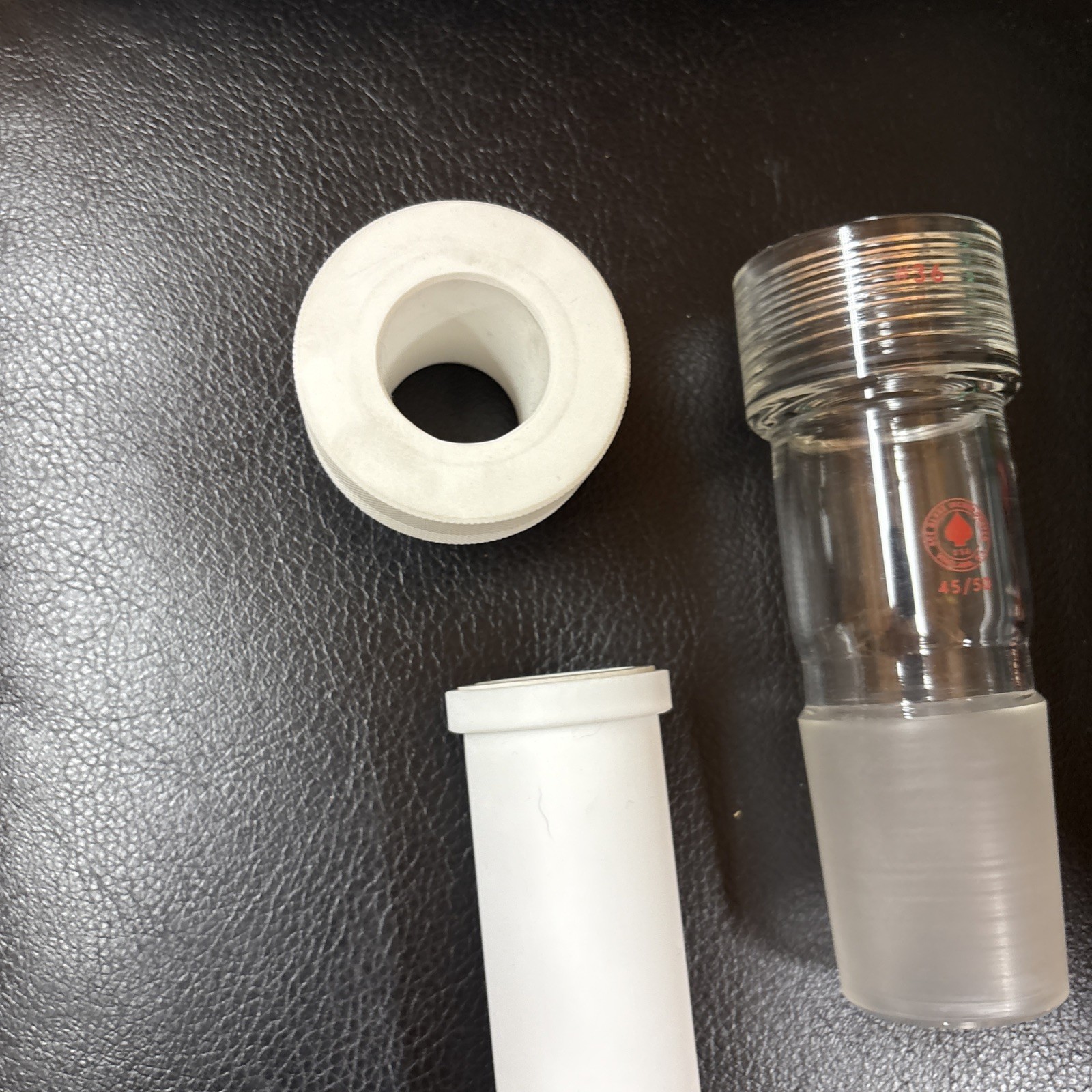 ACE GLASS Straight Adapter, 45/50, #36 Thd with inner bearing and shaft thread