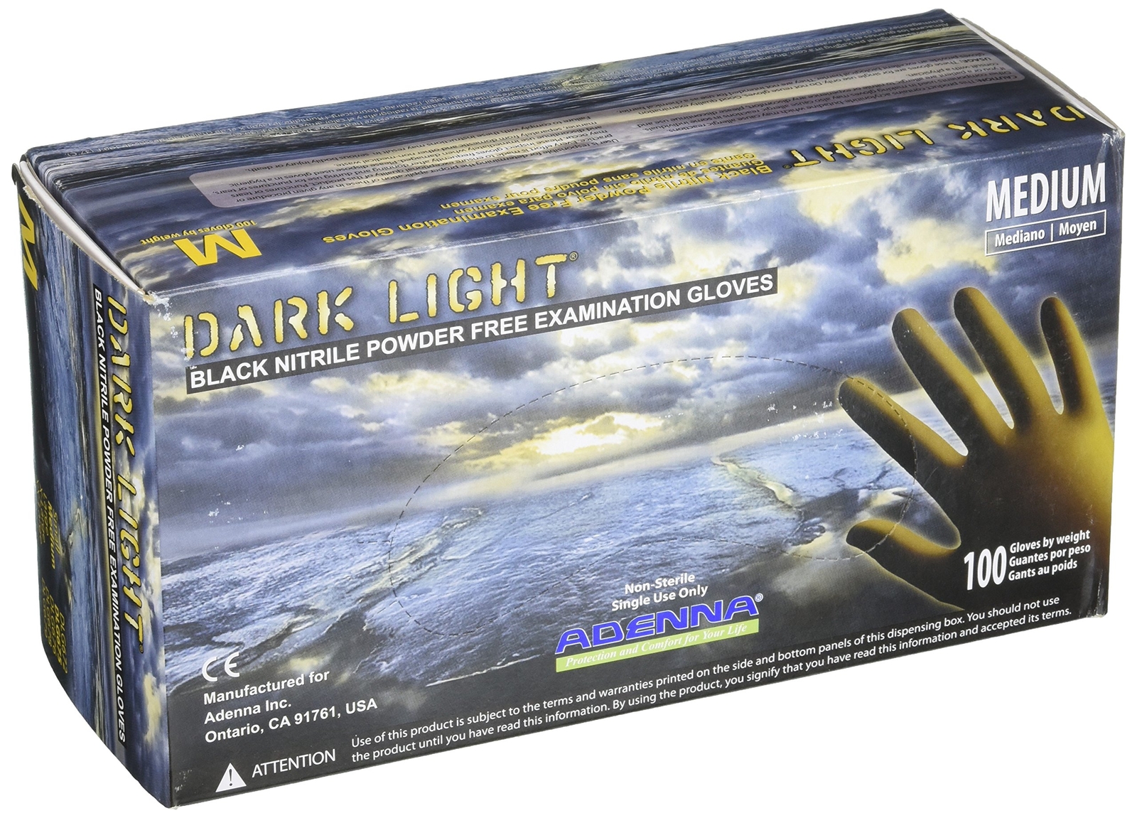 Dark Light 9 Mil Nitrile Powder Free Exam Gloves black Medium Box Of 100 Pack