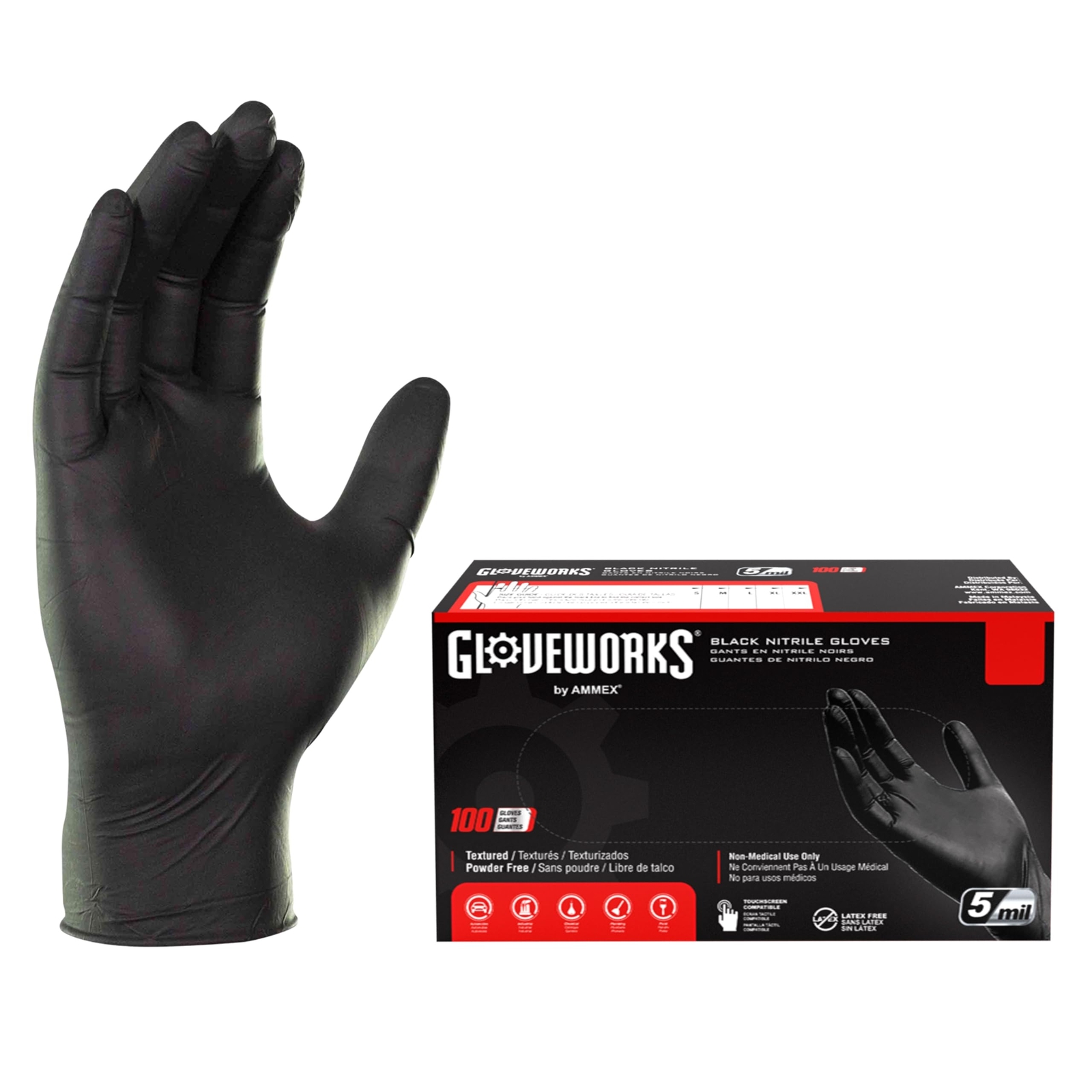 X Large 100 Pack Black Nitrile Gloves Medium Duty 5 Mil For Automotive and Cl…