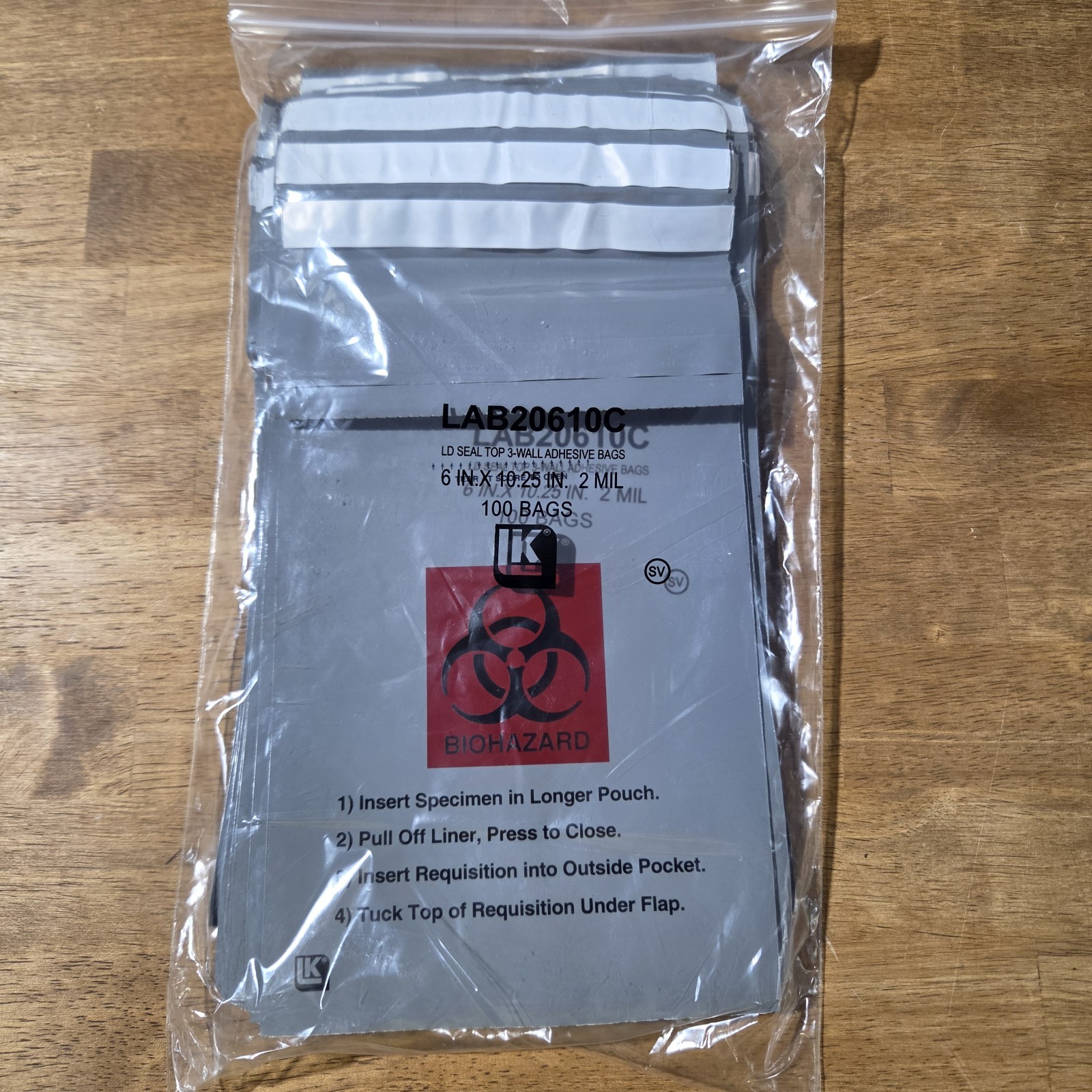 New 100 Lab-Loc Specimen Bags 6″×10.25″ 3 Wall Grey
