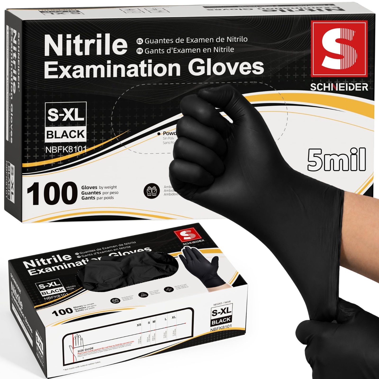 Black Nitrile Exam Gloves – 5 Mil, Latex-Free, Powder-Free, Disposable for Cooki