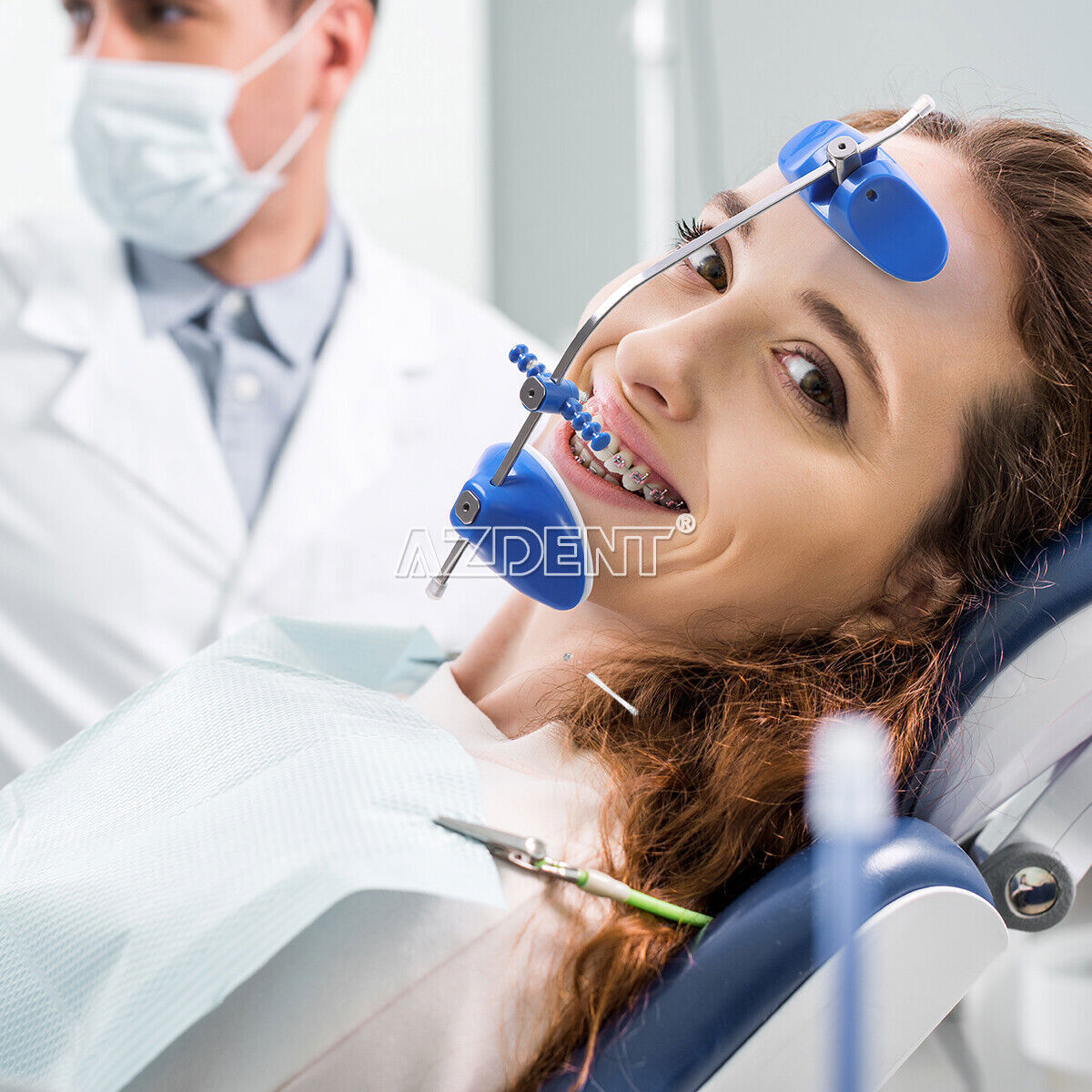 Dental Multi-Adjustable Orthodontic Reverse Pull Headgear Facial Mascara Blue