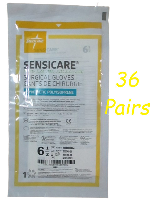 36 – Medline Sensicare PI Polyisoprene Surgical Glove w/Aloe Vera Sz 6.5