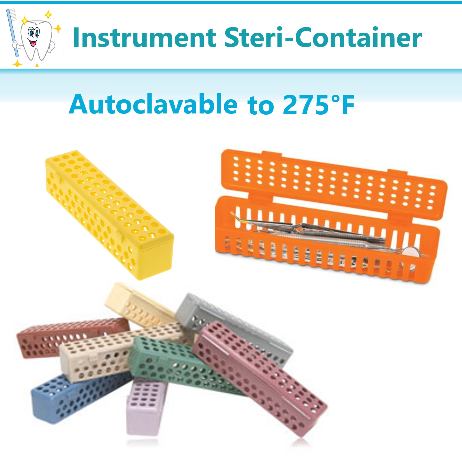 Dental Instrument Steri Container Case Autoclave to 275F & Lid Medical Tattoo