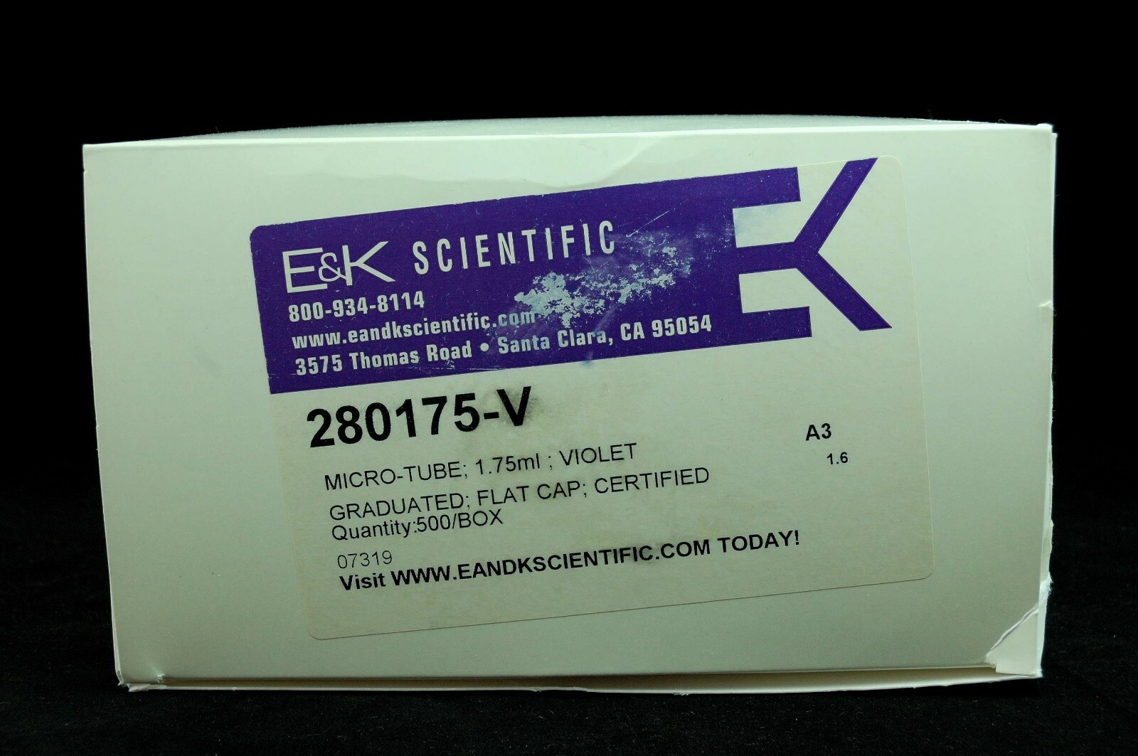 E&K Scientific Snaplock Microcentrifuge Tube, 1.7mL, Violet, 500/box, 280175-V