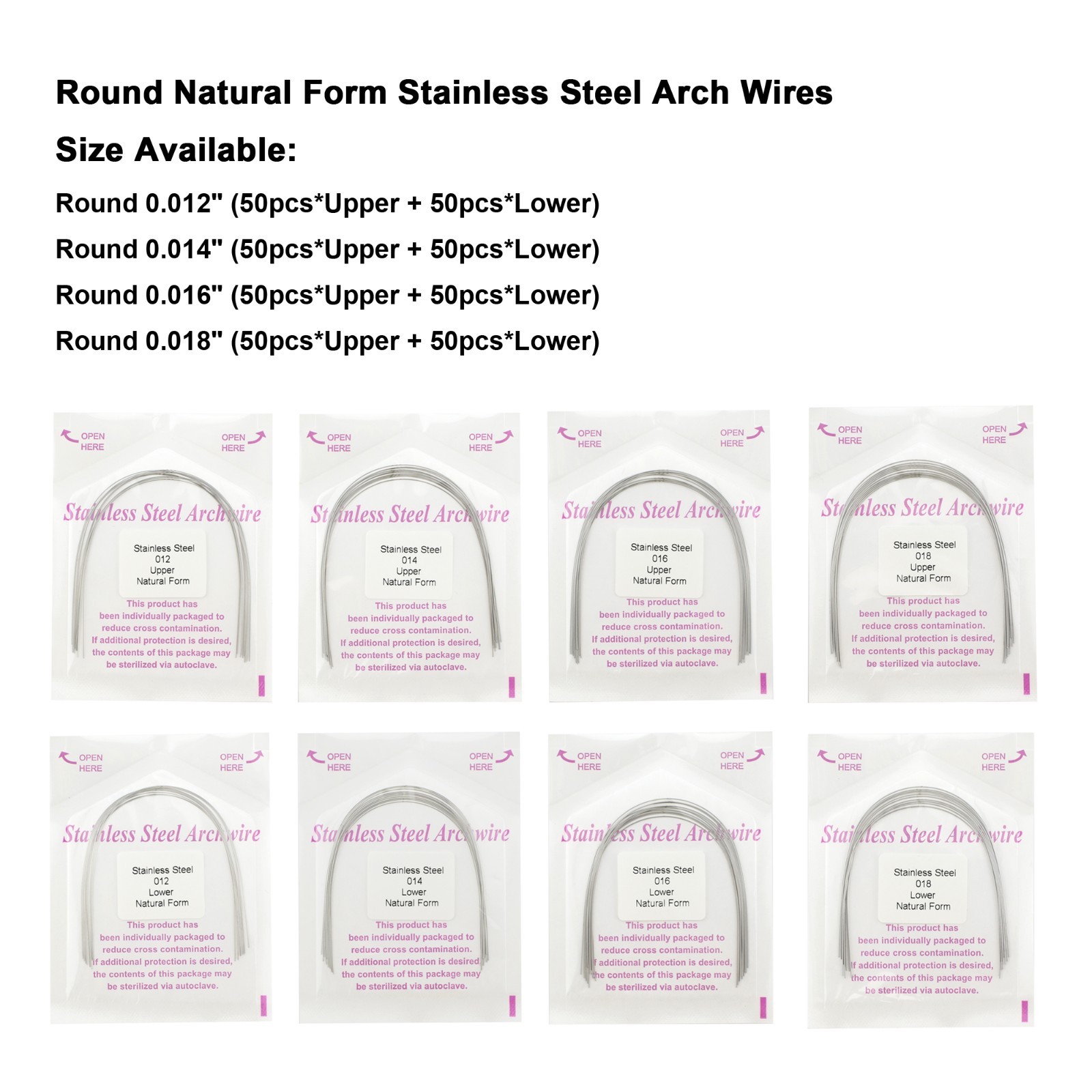 100pcs Orthodontic Arch Wires Stainless Steel Round Natural Arcos de Ortodoncia