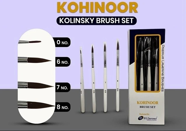 KOLINSKY Type Porcelain & Glazing PREMIUM BRUSHES Pack of 4 for Dental Labs