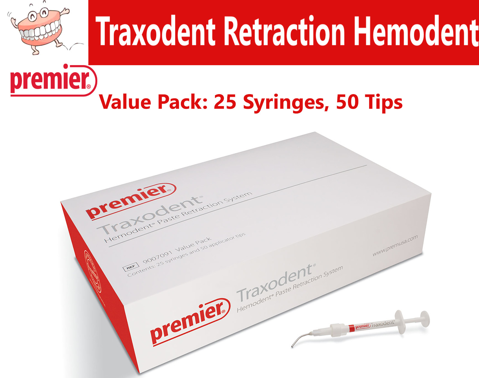 PREMIER Traxodent Hemodent Paste Retraction System 25 Syringes, 50 Tips VALUE Pk