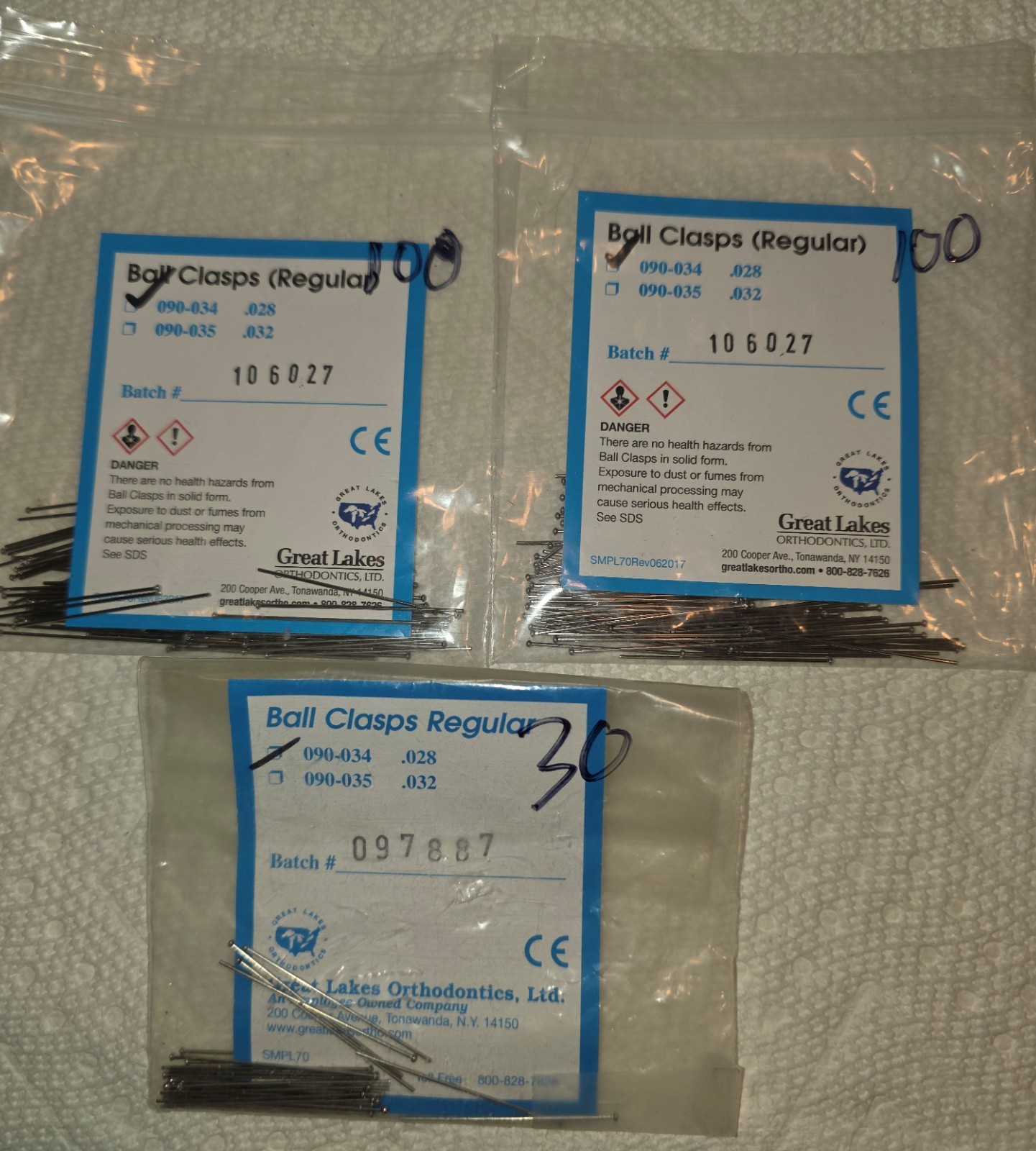 Orthodontic Ball Clasps(Regular)-stainless steel .028 230 count