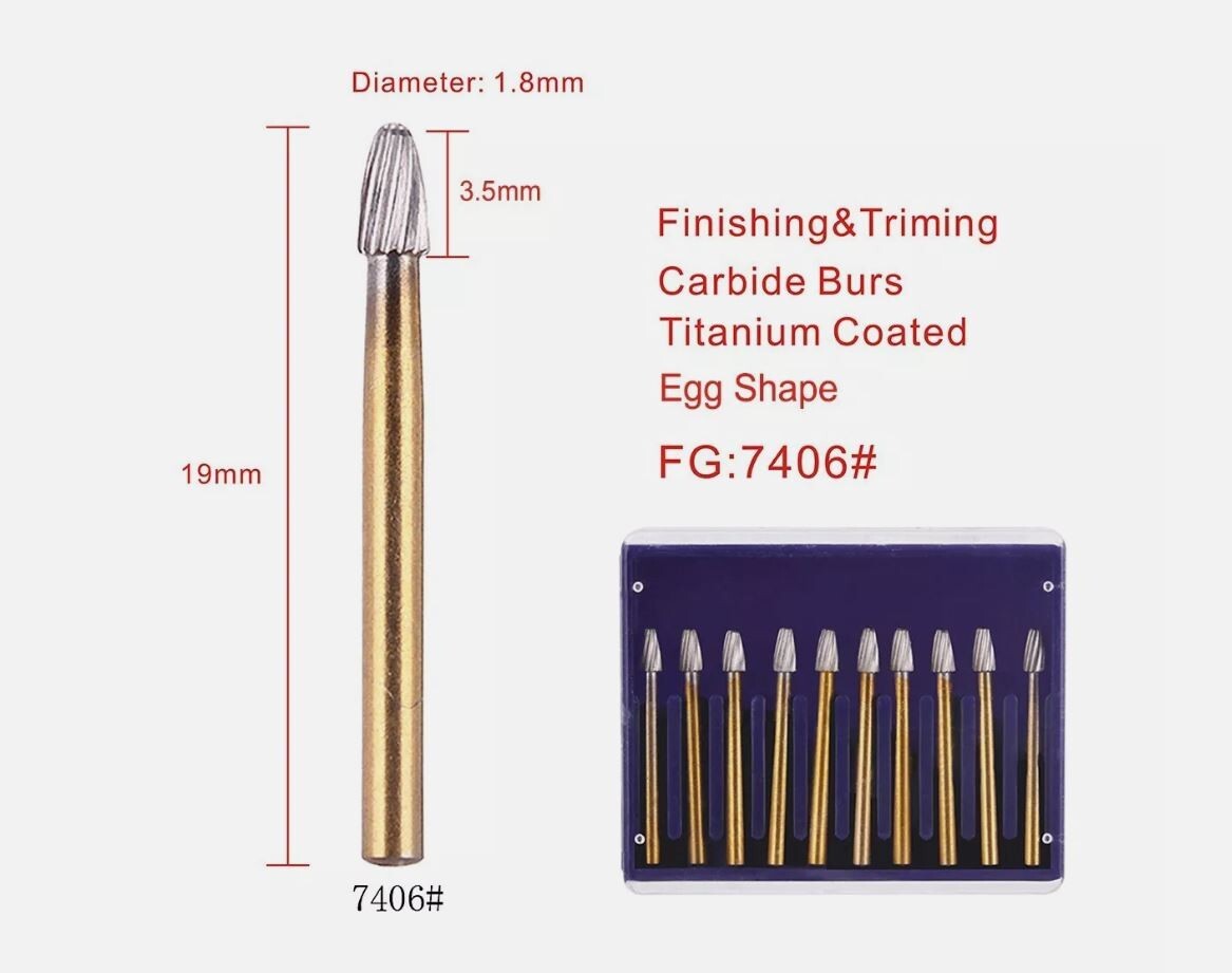 Dental Tungsten Carbide Burs FG7406 Egg-Shape Trimming & Finishing Kit 10Pcs