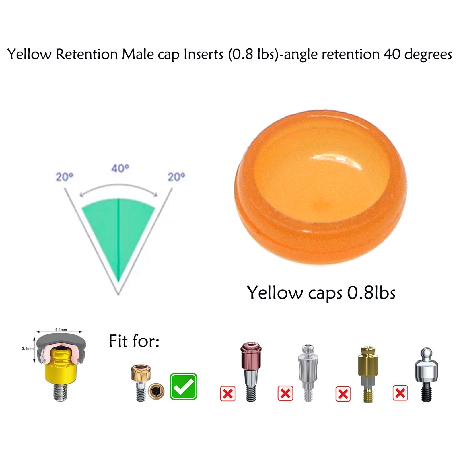 US Dental 5Pcs/set Overdenture Attachment Locator Retention Cap Male Cap Inserts