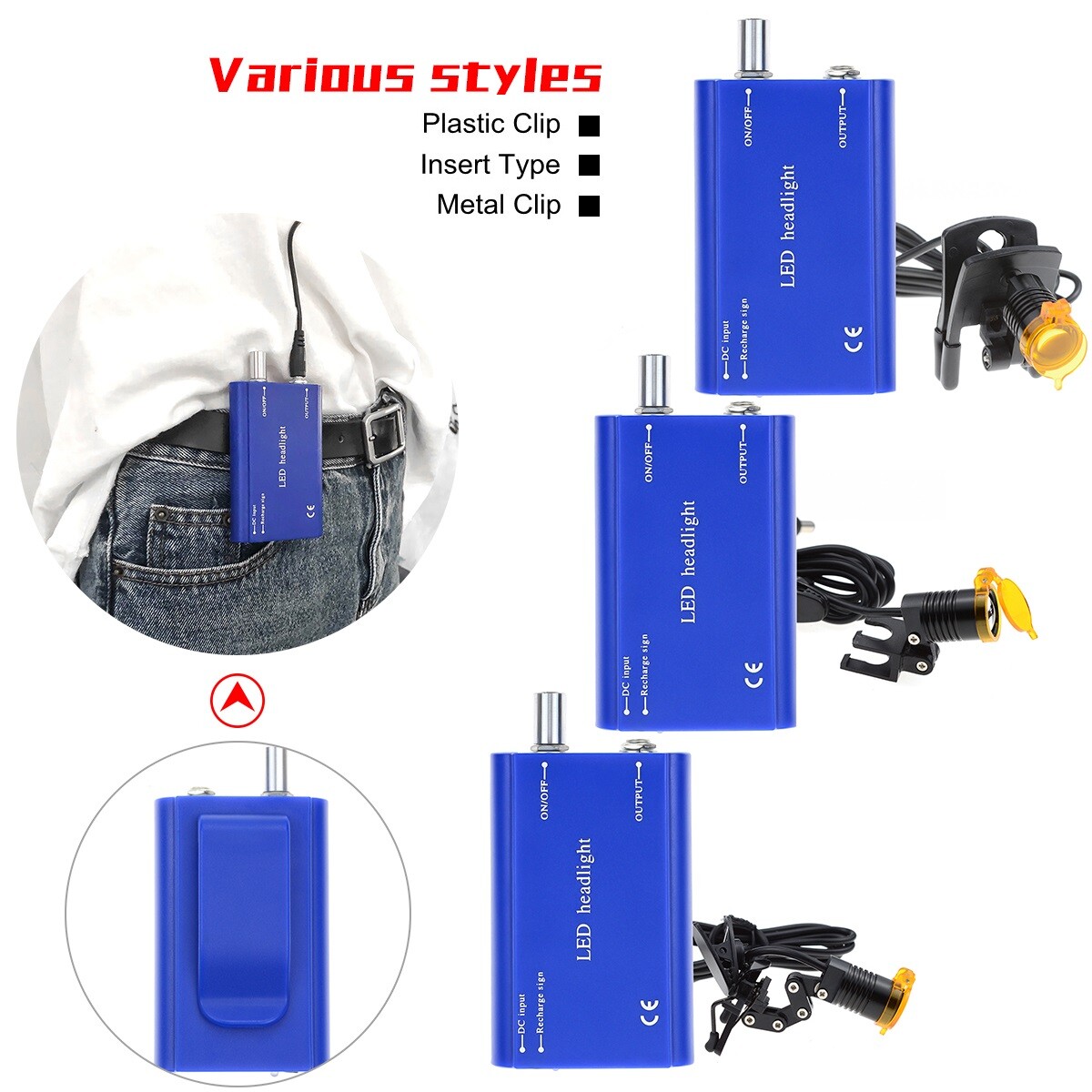 3W Dental LED Headlight Lamp with Filter and Belt Clip Insert/ Clip-on Type Blue