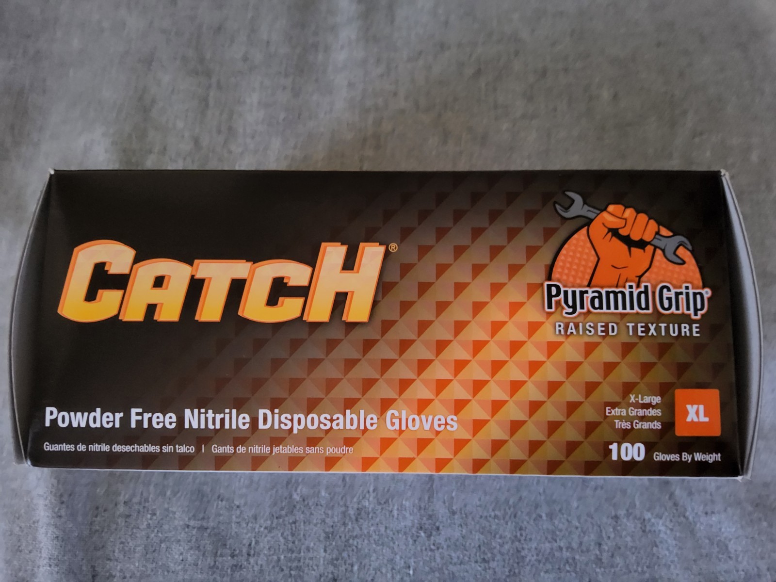 CATCH Nitrile Disposable Gloves Pyramid Grip Orange 9 mm Box of 100 X- LARGE