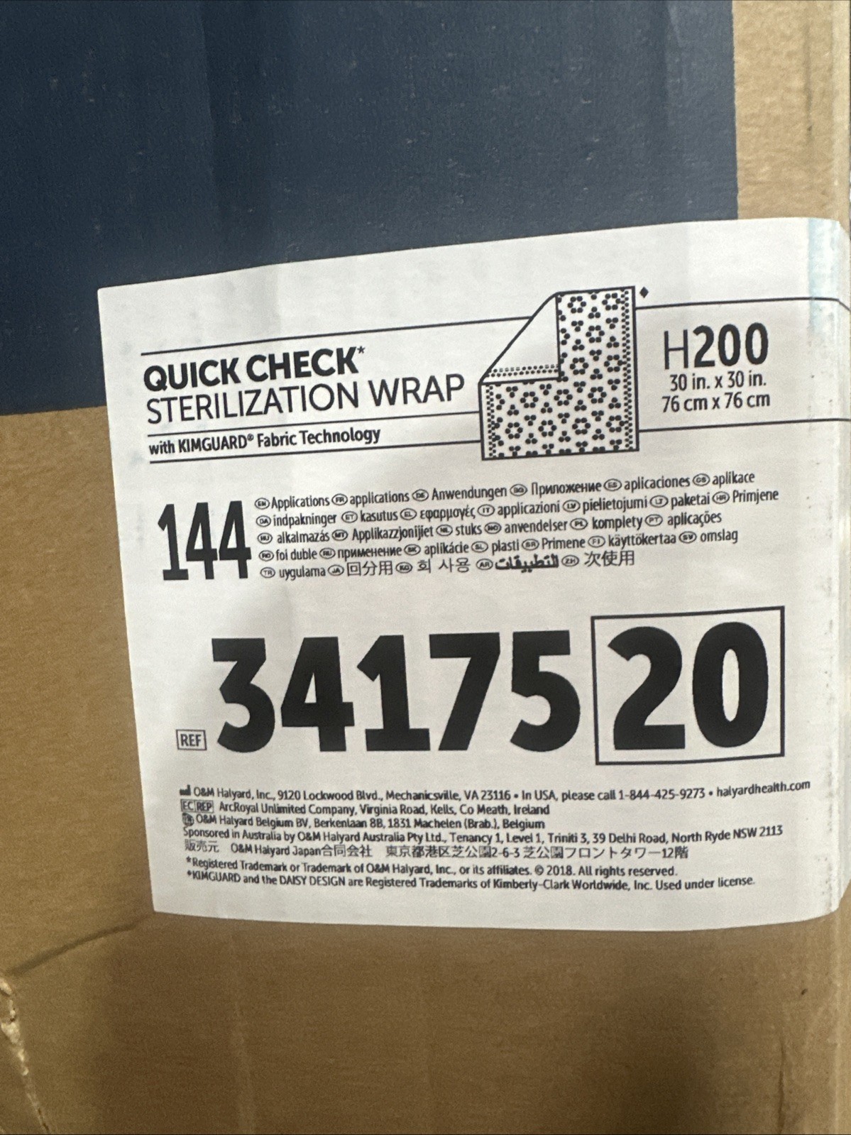 Halyard QUICK CHECK H200 Sterilization Wrap 30” x 30” Ref 34175 Case Of 144