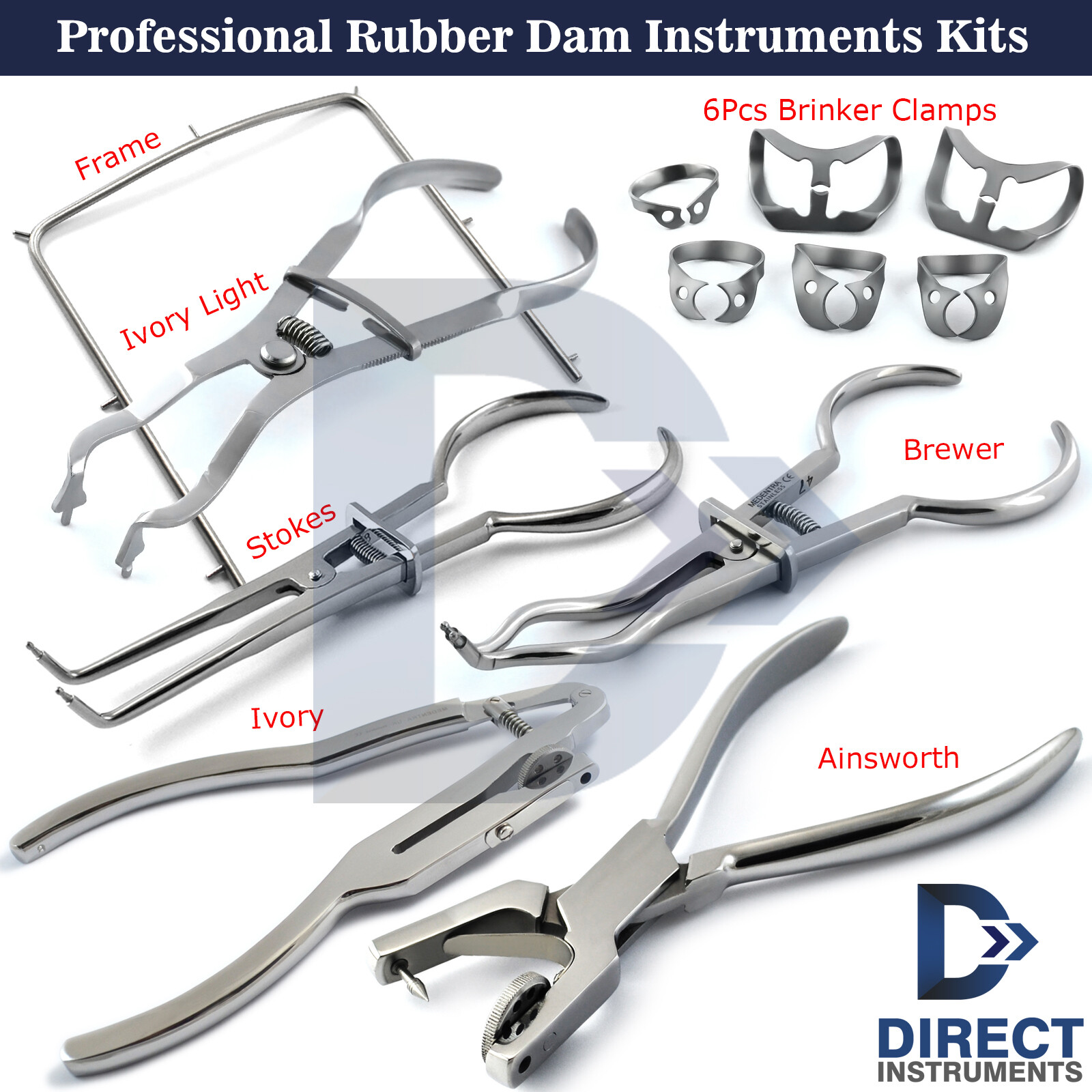 Professional Dentist Rubber Dam Sets Clamps Forceps Frame Dental Instruments Kit