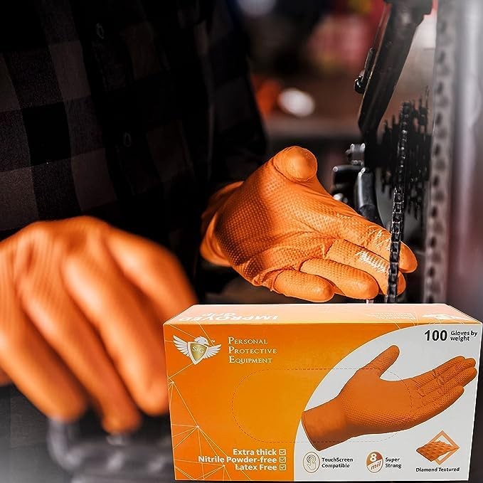 Orange Nitrile Gloves 100 Pcs Medium 8Mil Thick Powder-Free – Disposable Gear