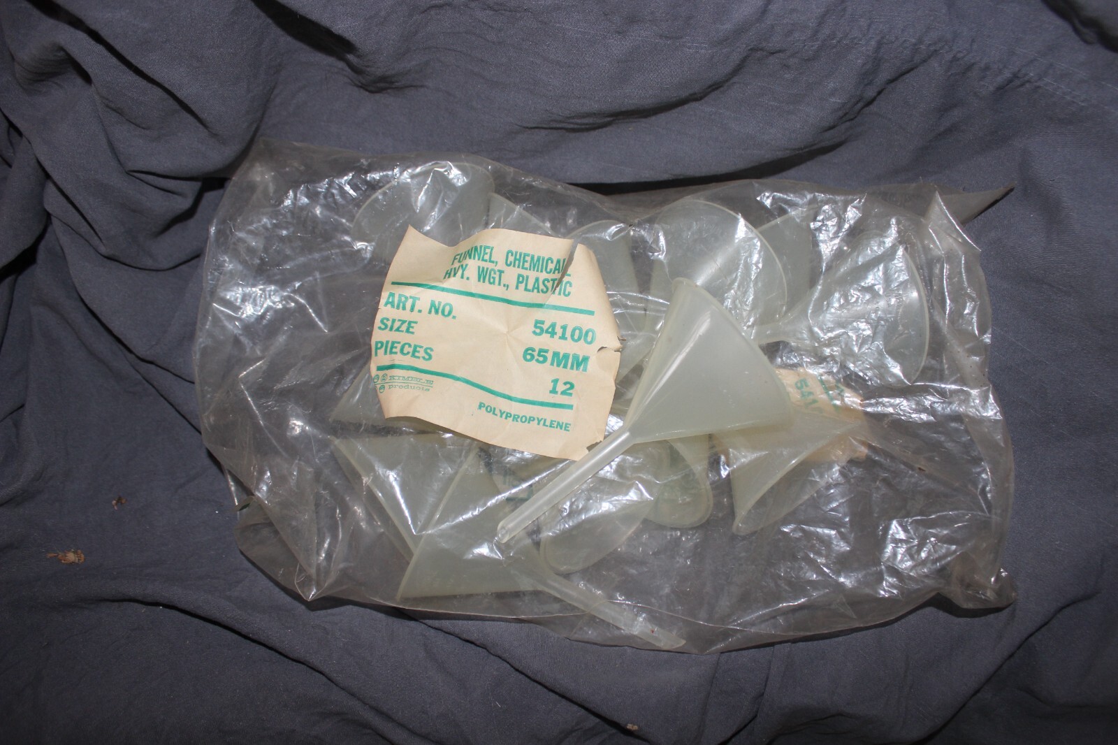 KIMBLE #54100 Polypropylene Funnel 65mm, lot of 12, NOS, open bag