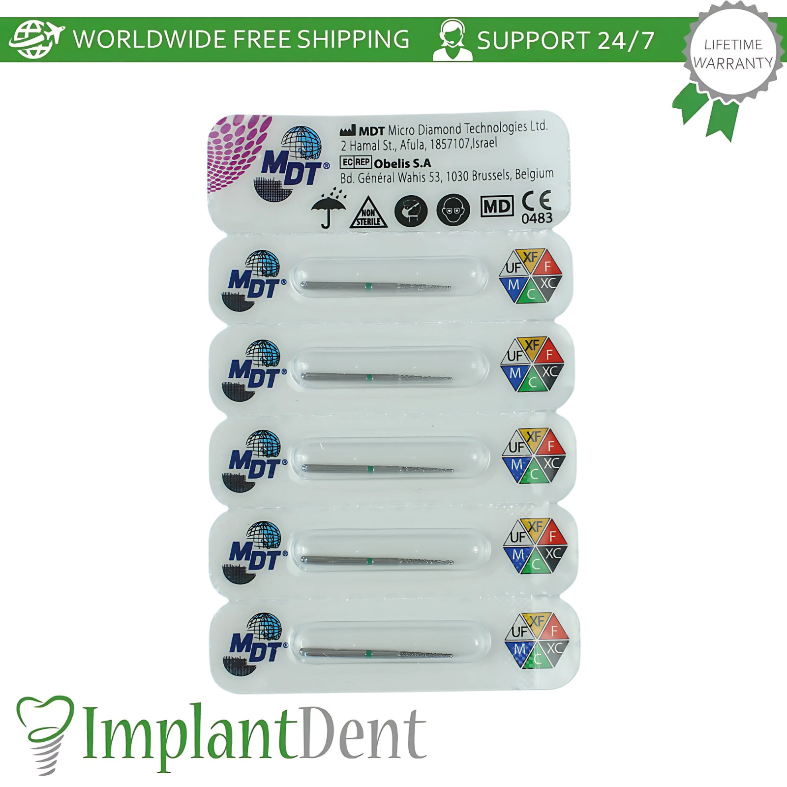 Dental MDT Pointed Cone With Rounded Smooth Uncoated Tip E165 FG Burs Coarse