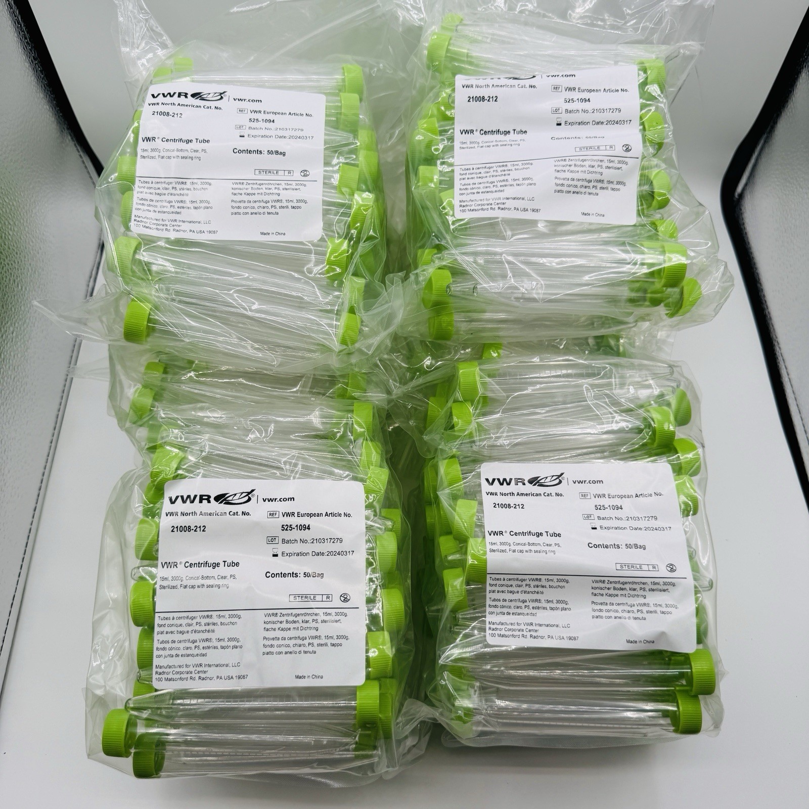 500 VWR Sterile Centrifuge Tubes 15ml Conical 10 pk x 50 pcs 21008-212 525-1094