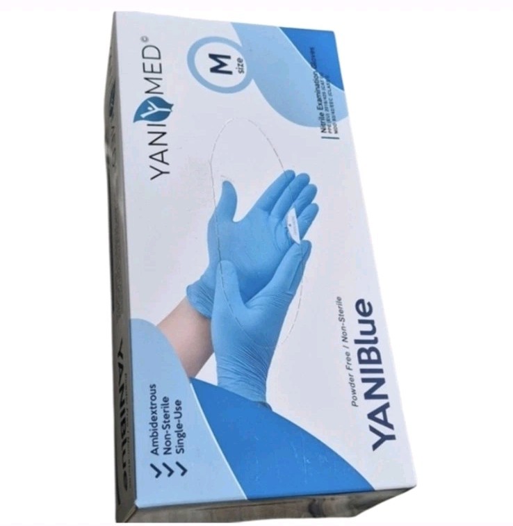 4 YANIBlue Salon/Examination Essentials Blue Nitrile Gloves, 100 a Box-Medium.