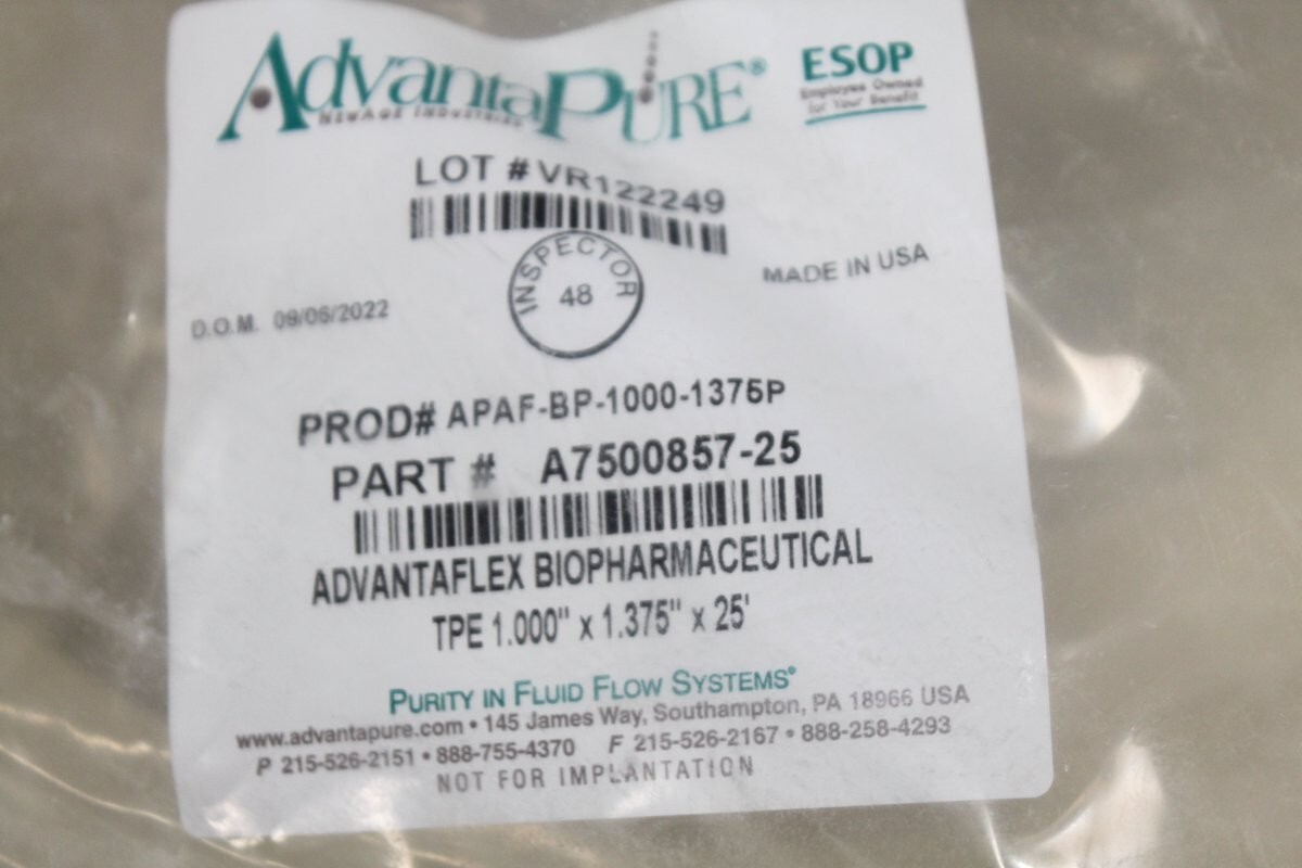 AdvantaFlex APAF-BP-1000-1375P TPE Tubing Clear USP 1″ ID x 1.375″ OD 25′ NEW