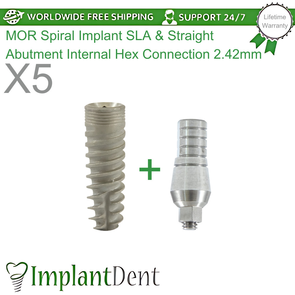 5x Dental Spiral Fixture Sterile SLA Surface Straight Prosthetic Int Hex 2.42mm