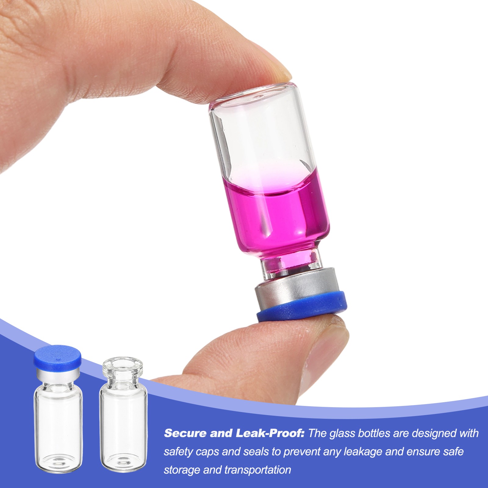 10 Pack 3ml Lab Empty Vials for Injection, Transparent and Blue