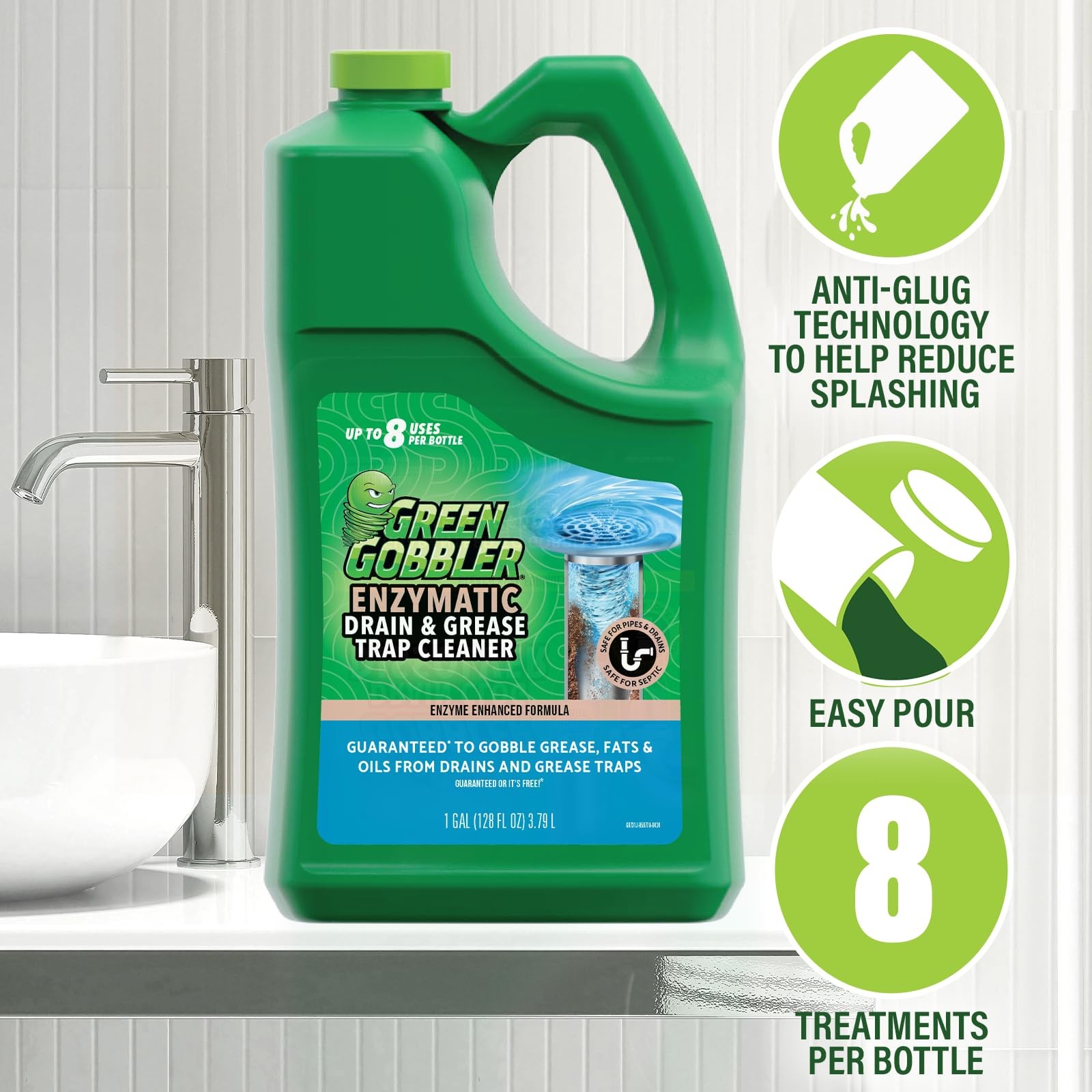 Green Gobbler Enzyme Drain Cleaner | Controls Foul Odors & Breaks 1 Gallon
